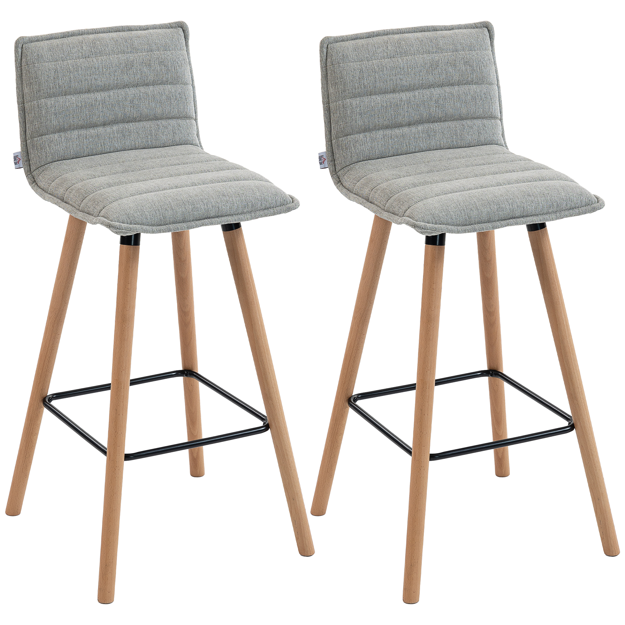HOMCOM Conjunto de 2 Bancos de Bar Cadeiras Altas de Bar Assento Estofado Encosto e Escabelo 48x48x99,5 cm Cinza Aosom Portugal