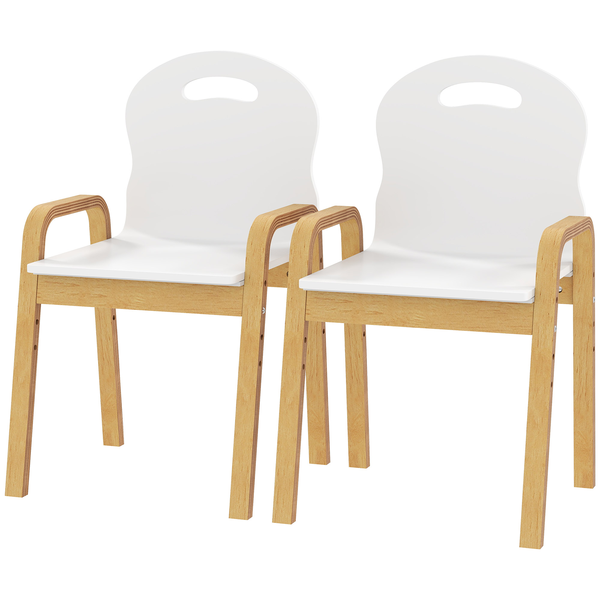 2 Chaises Enfants Réglables En Hauteur - Bois Massif Blanc - De 3 à 15 Ans - Accoudoirs Et Pieds Antidérapants - 7