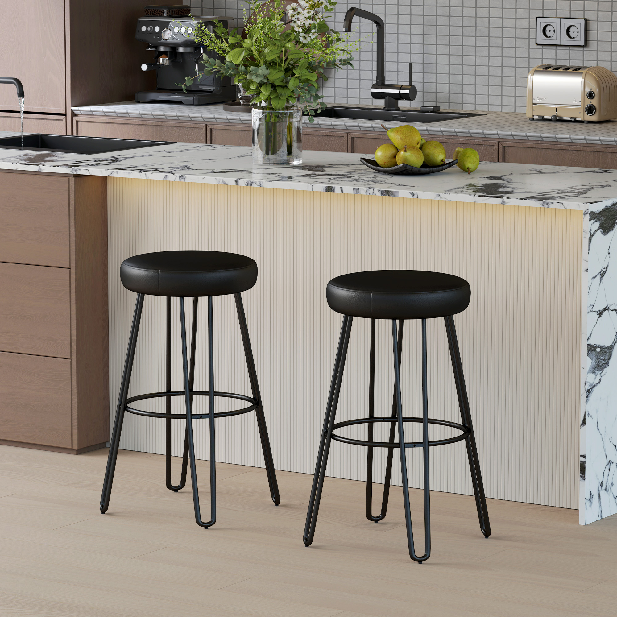 Chaise de bar lot de 2, avec dossier et repose-pieds, hauteur d'assise 62 cm , beige Chaise de bar lot de 2, avec dossier et repose-pieds, hauteur d'assise 62 cm , beige
