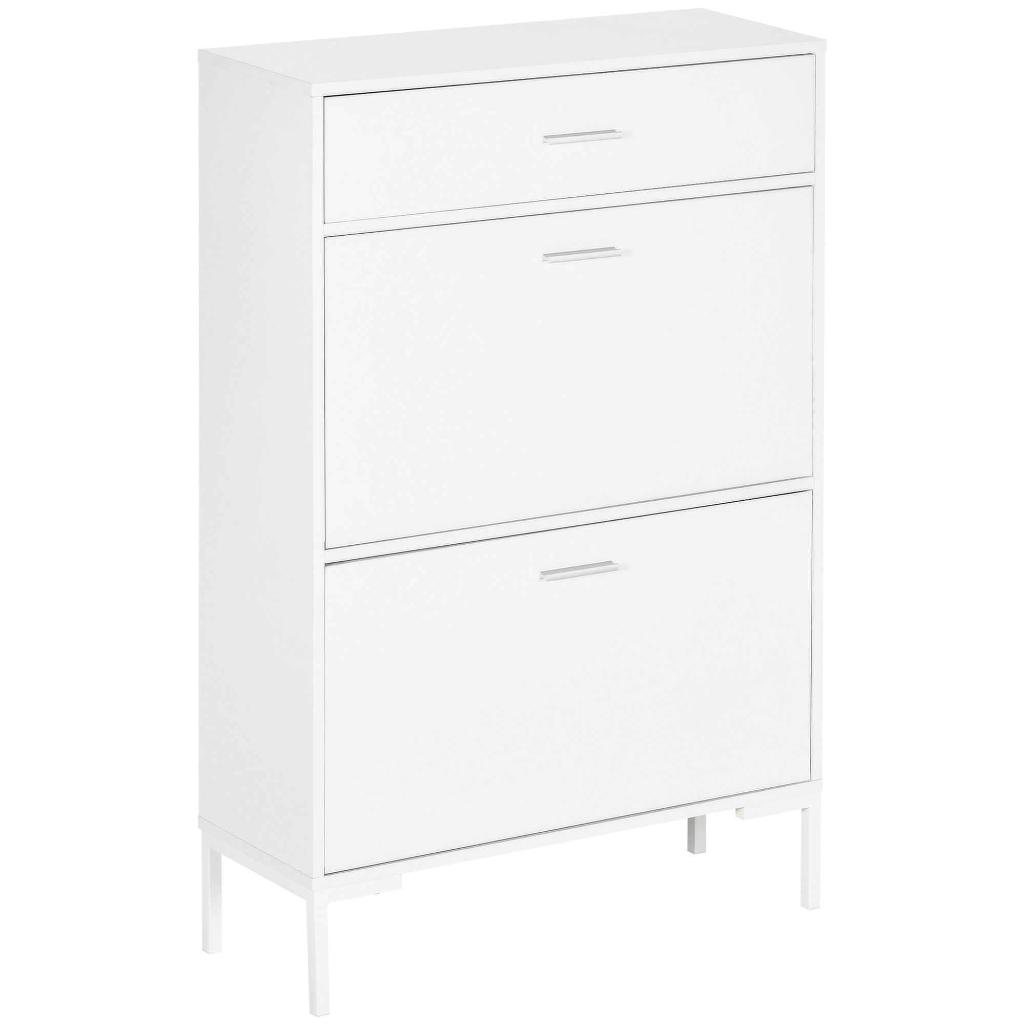 HOMCOM Móvel para 12 Pares de Sapatos Armário Estreito 2 Gavetas Basculantes e 1 Gaveta 75x26x110 cm Branco Aosom Portugal