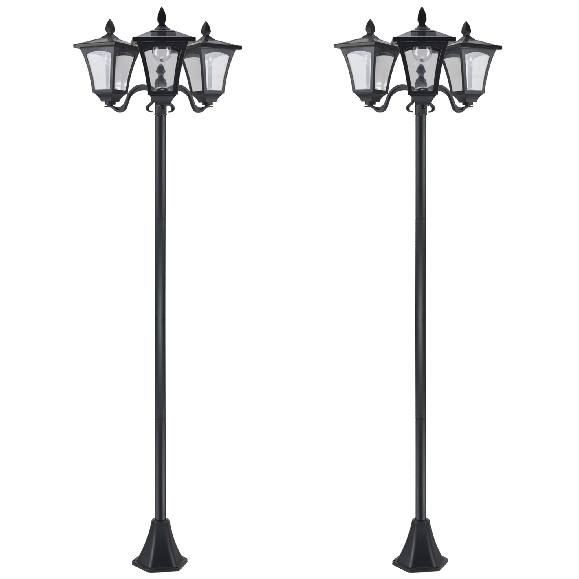 Outsunny Set 2 Lampioncini Solari da Esterno a 3 Luci Impermeabili IP44, 51.5x47x182.5cm, Nero   Aosom Italy