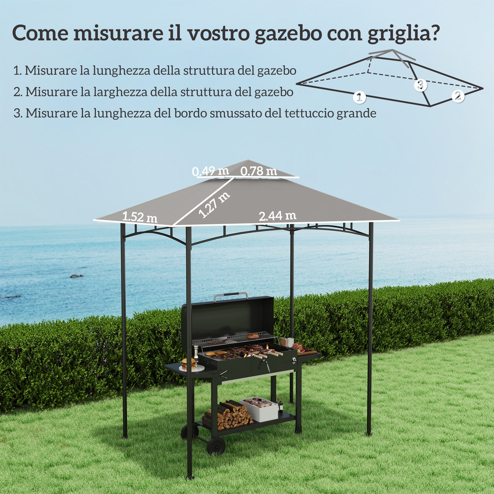 Tettuccio Di Ricambio CoastShade Per Gazebo Barbecue 2,3x1,5m – Doppio Livello Bordeaux – Sostituzione Copertura