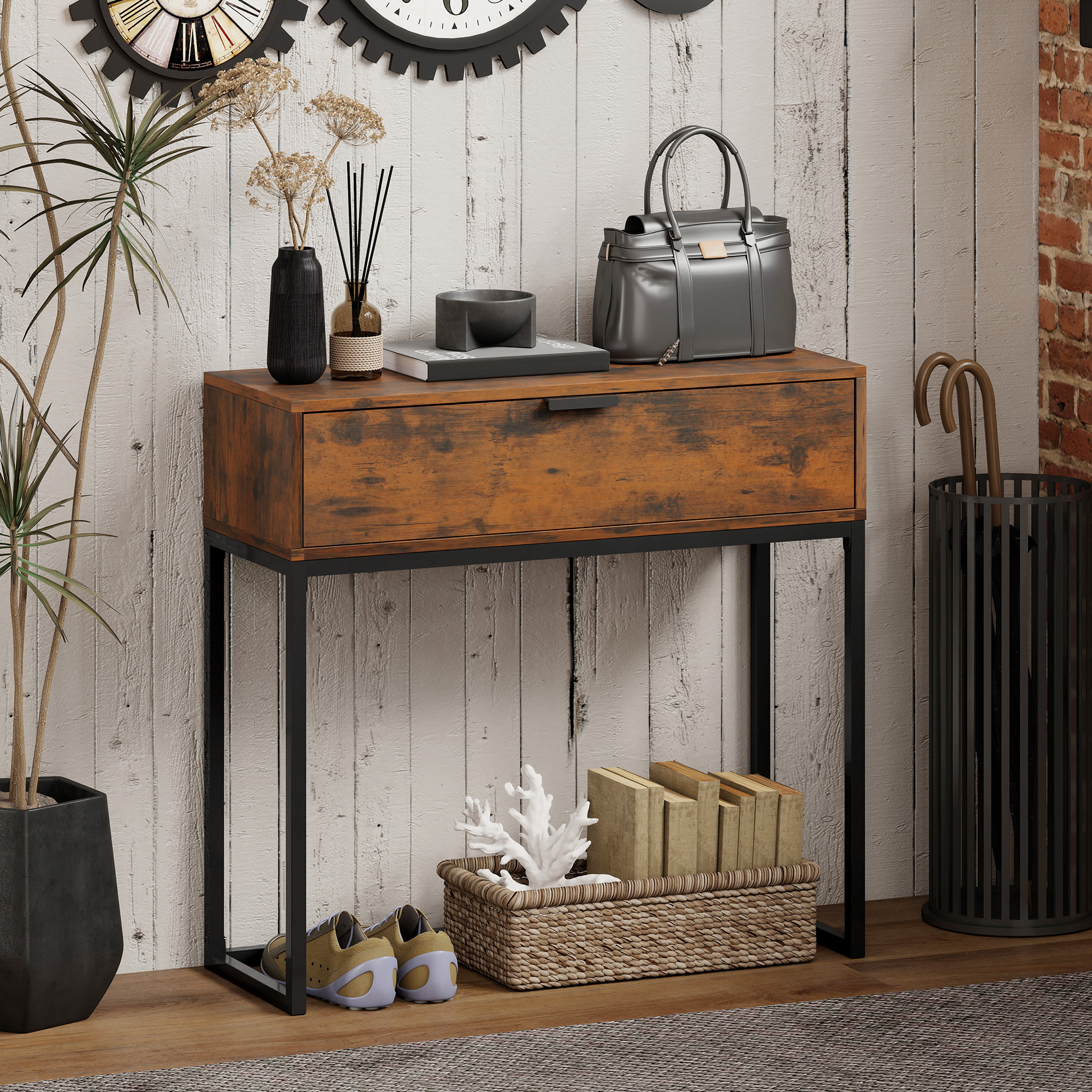 HOMCOM Konsolentisch Flurtisch mit Schublade, Beistelltisch im Industrie-De günstig online kaufen