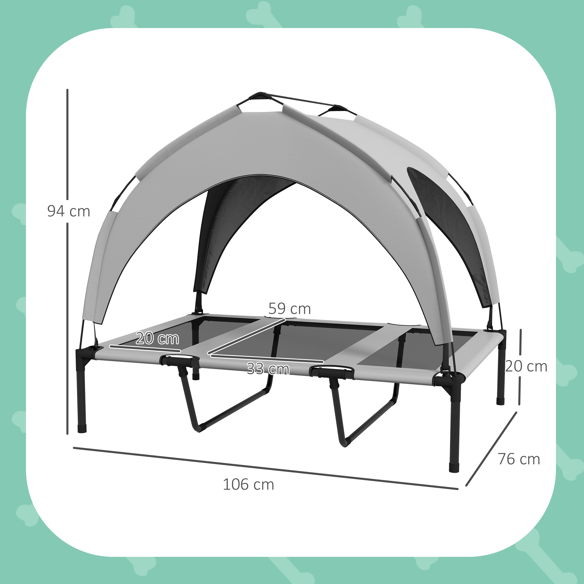 PawHut Lit pour Chien Surélevé et Aéré Animal Domestique Velum Imperméable Sac de Transport Tissu Oxford 61 x 46 cm Gris