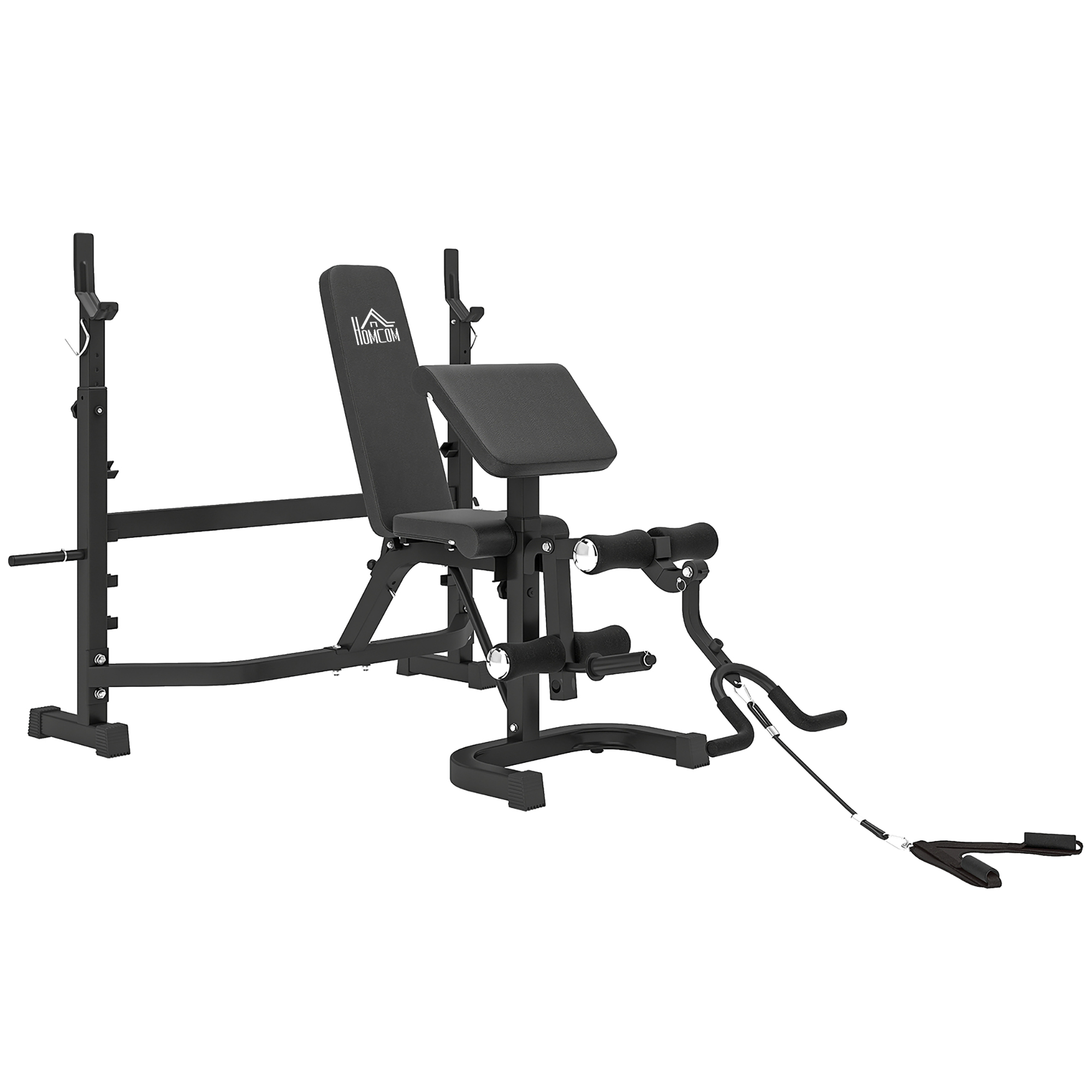 HOMCOM Banco de Pesas Banco de Musculación con Respaldo Inclinable y Soporte de Barras para Entrenamiento 187x140x117-136 cm Negro | Aosom España