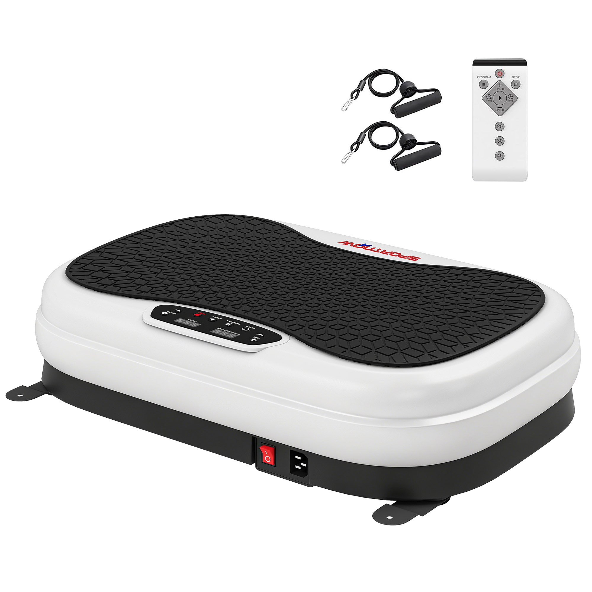 SPORTNOW Plataforma Vibratoria con 50 Velocidades 3 Programas Pantalla LED Mando a Distancia Bandas Elásticas Ejercicio en Casa