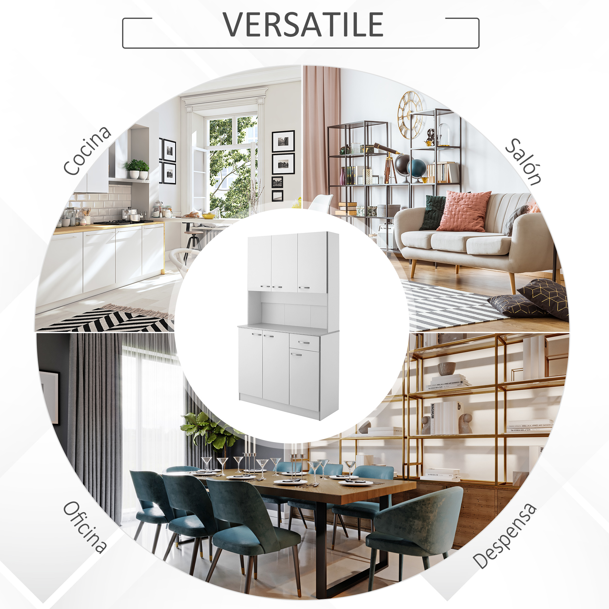  Dulap Suspendat de Bucatarie din Lemn, Alb, 101x39x180cm [6]