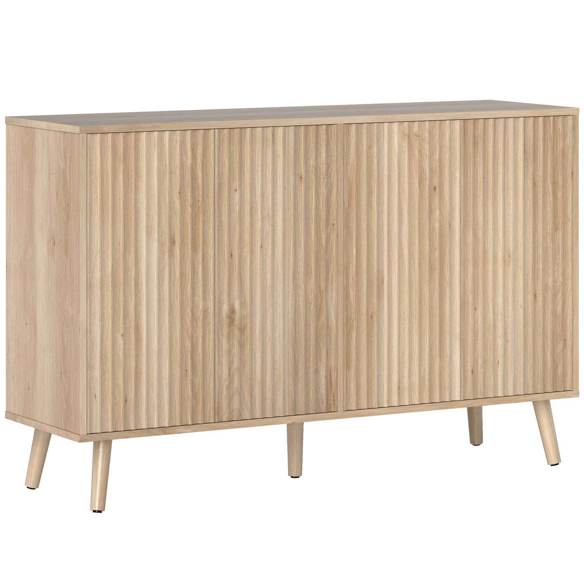 HOMCOM Buffet, Aufbewahrung mit 4 geriffelten Drucköffnungs-Türen und verstellbaren Einlegeböden, skandinavischer Stil, Buffet für Esszimmer & Küche, 120 x 35 x 77,5 cm, Eiche Aosom