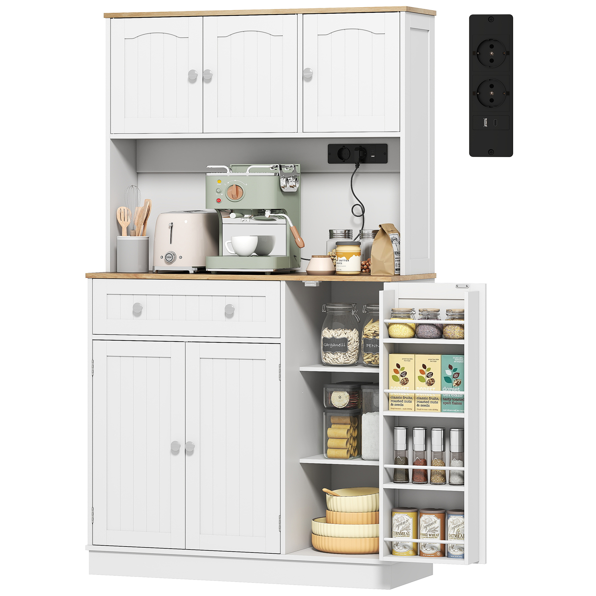 Meuble de cuisine (140×40×175cm), buffet de cuisine haut, vitrine