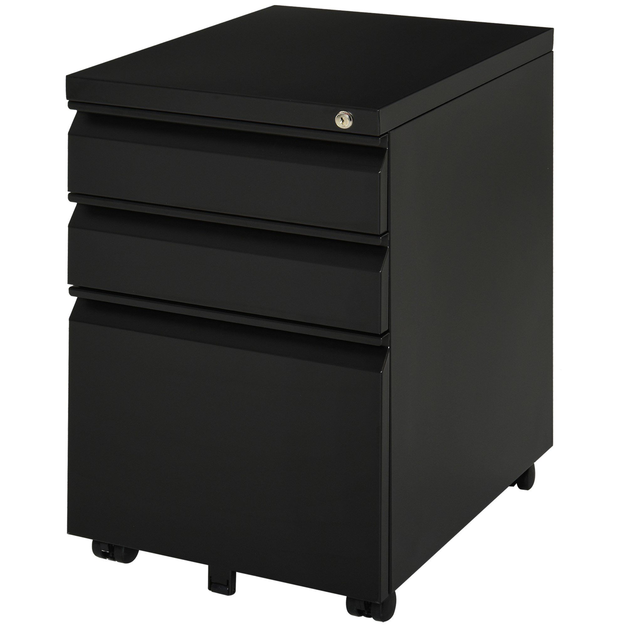 Vinsetto Rollcontainer Büroschrank mit 3 Schubladen und Rädern, konkaver Griff, aus Stahl, Schwarz für Büro & Home Office Aosom.de