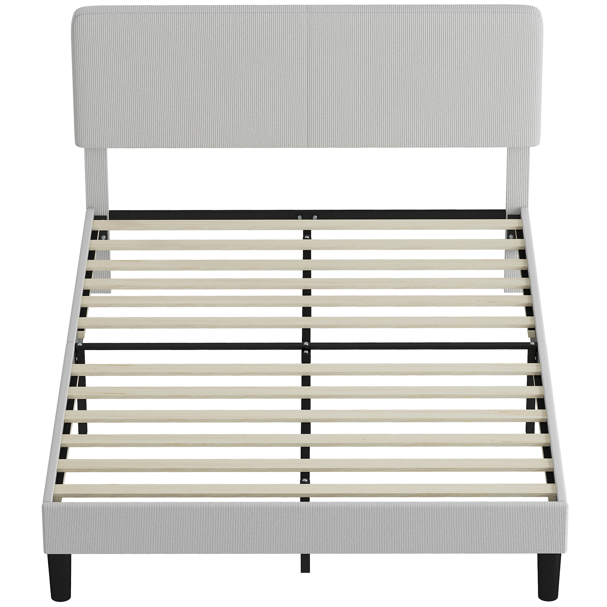 HOMCOM Structure de lit 140x200 cm avec tête de lit rembourrée réglable en hauteur et lattes, velours côtelé, Gris