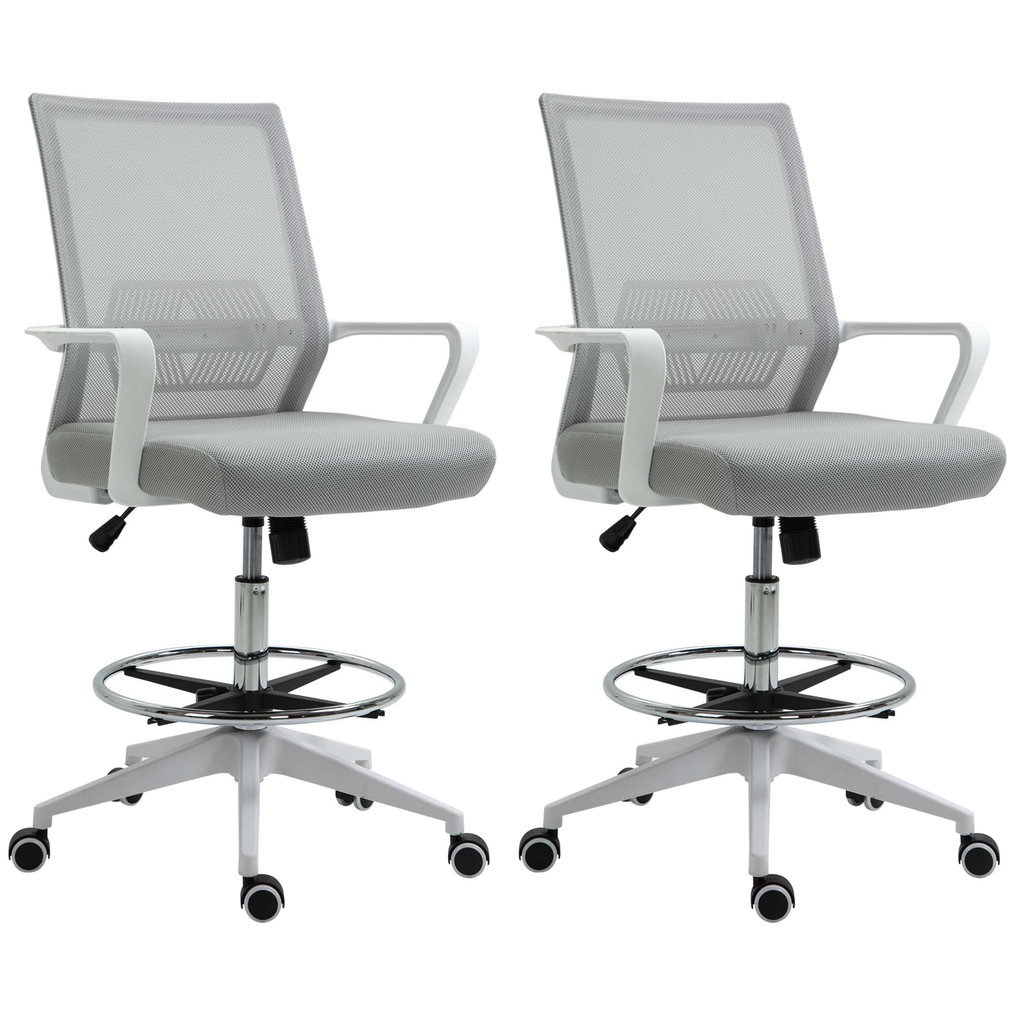 Lot de 2 fauteuils de bureau chaise de bureau assise haute réglable pivotant 360° maille