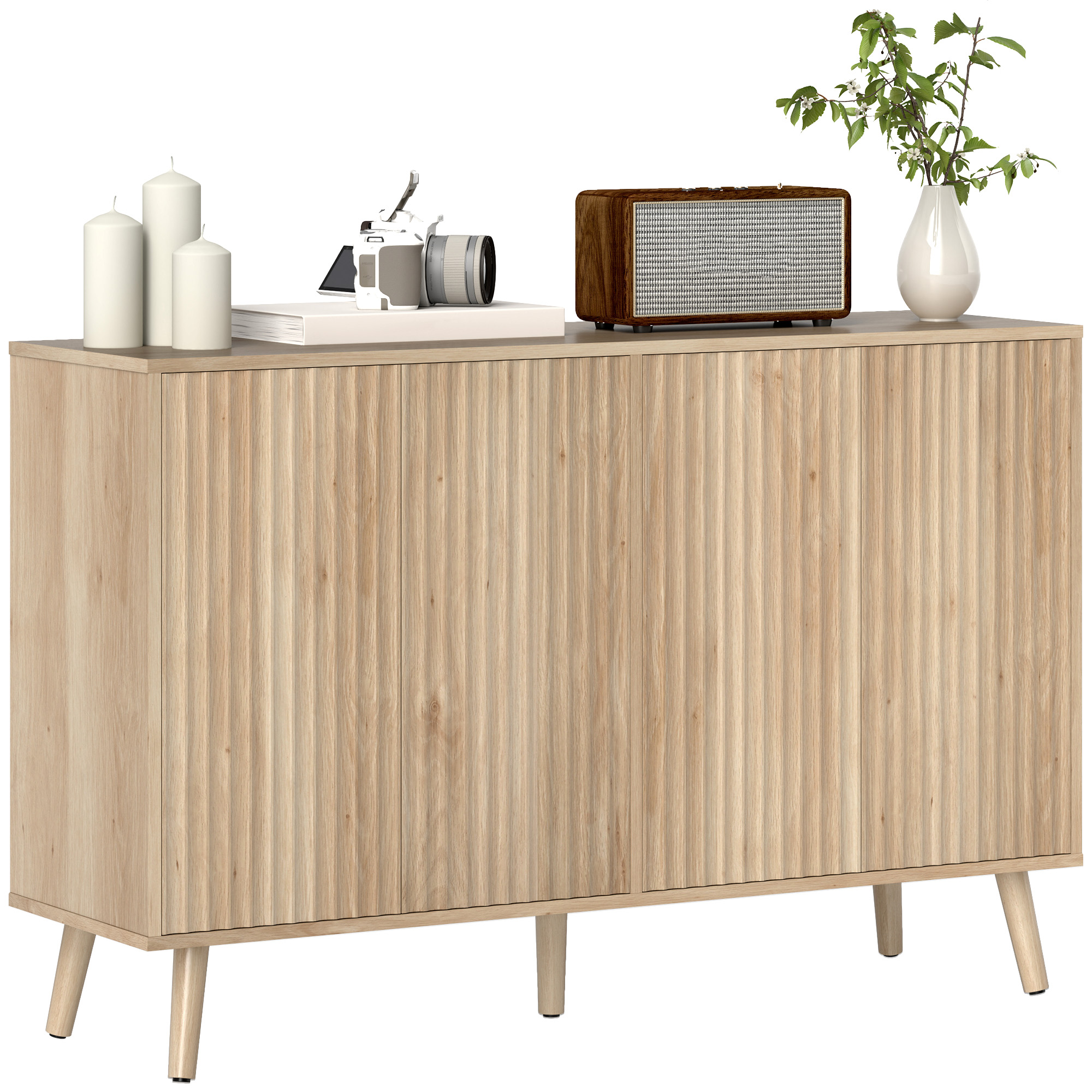 Smuxee Armadietto Da Buffet Autoportante Con Ante Scanalate, In Legno