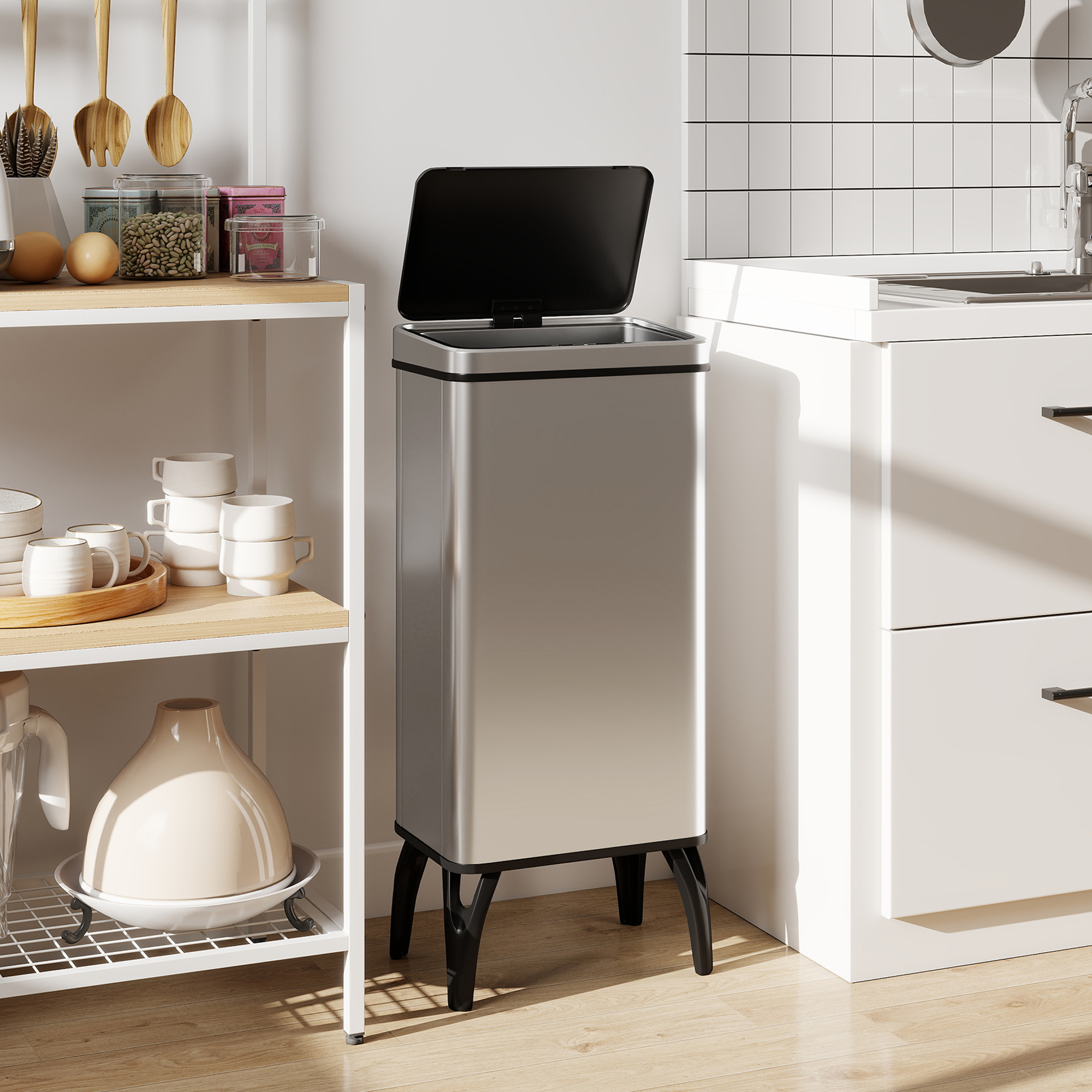 HOMCOM Automatischer Küchenmülleimer 50 L, Edelstahl-Küchenabfalleimer mit günstig online kaufen