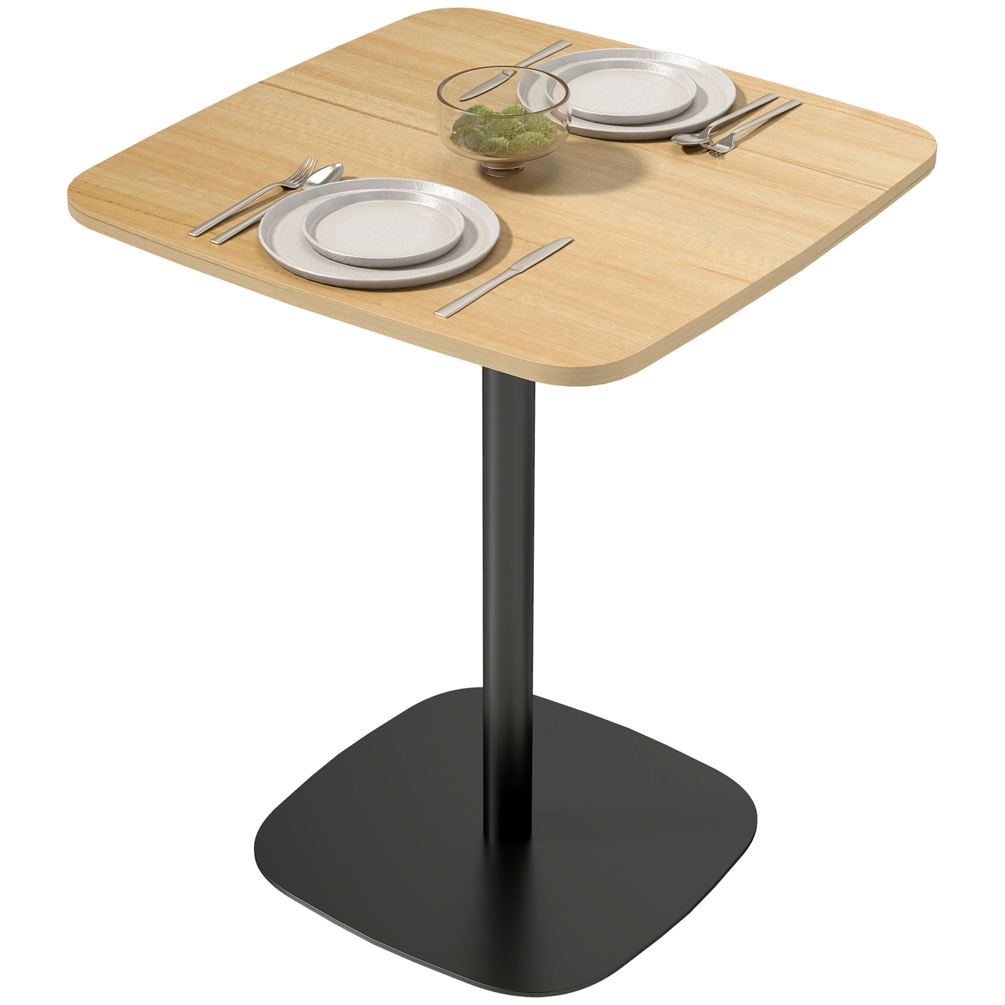 Petite table à manger, 60 cm, carrée, plateau MDF, socle en acier, pour salon, salle à manger, cuisine, Bois naturel+Noir
