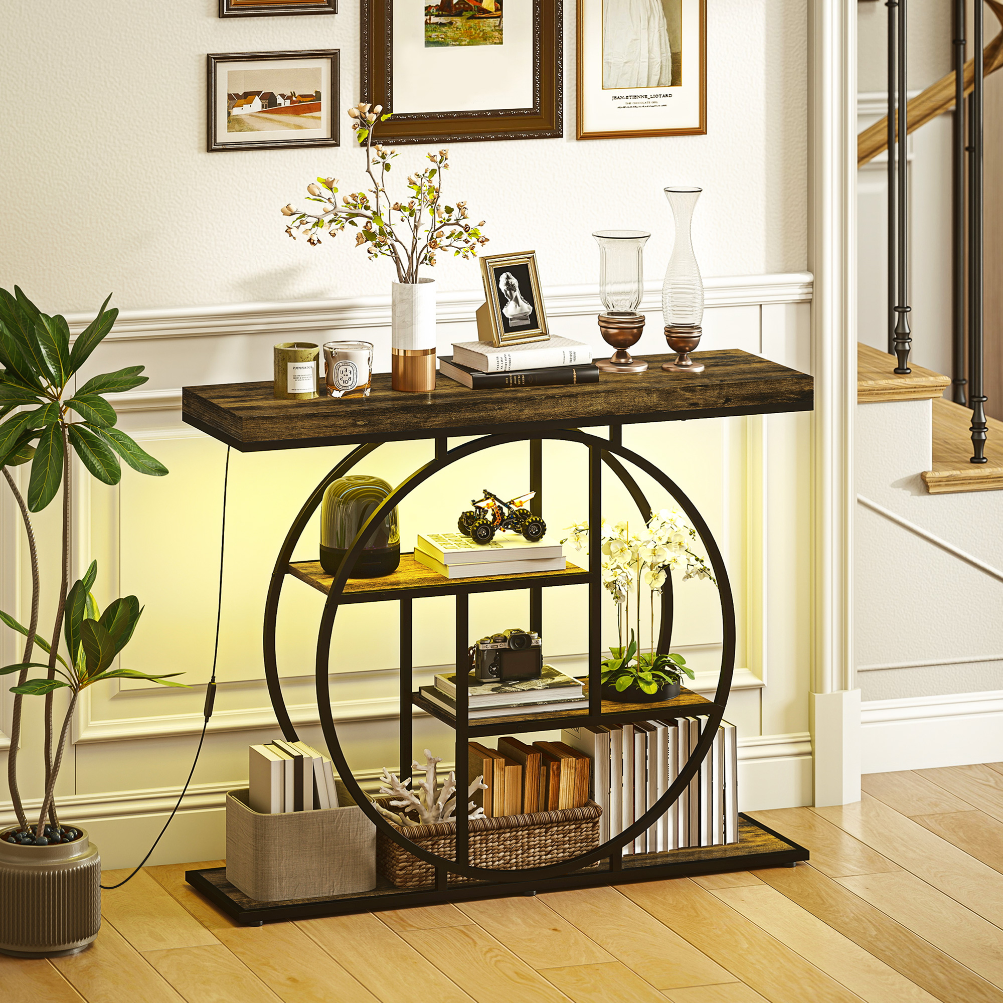 HOMCOM Konsolentisch mit LED-Beleuchtung Musik-Sync 100 cm, Konsole 4 Ebene günstig online kaufen