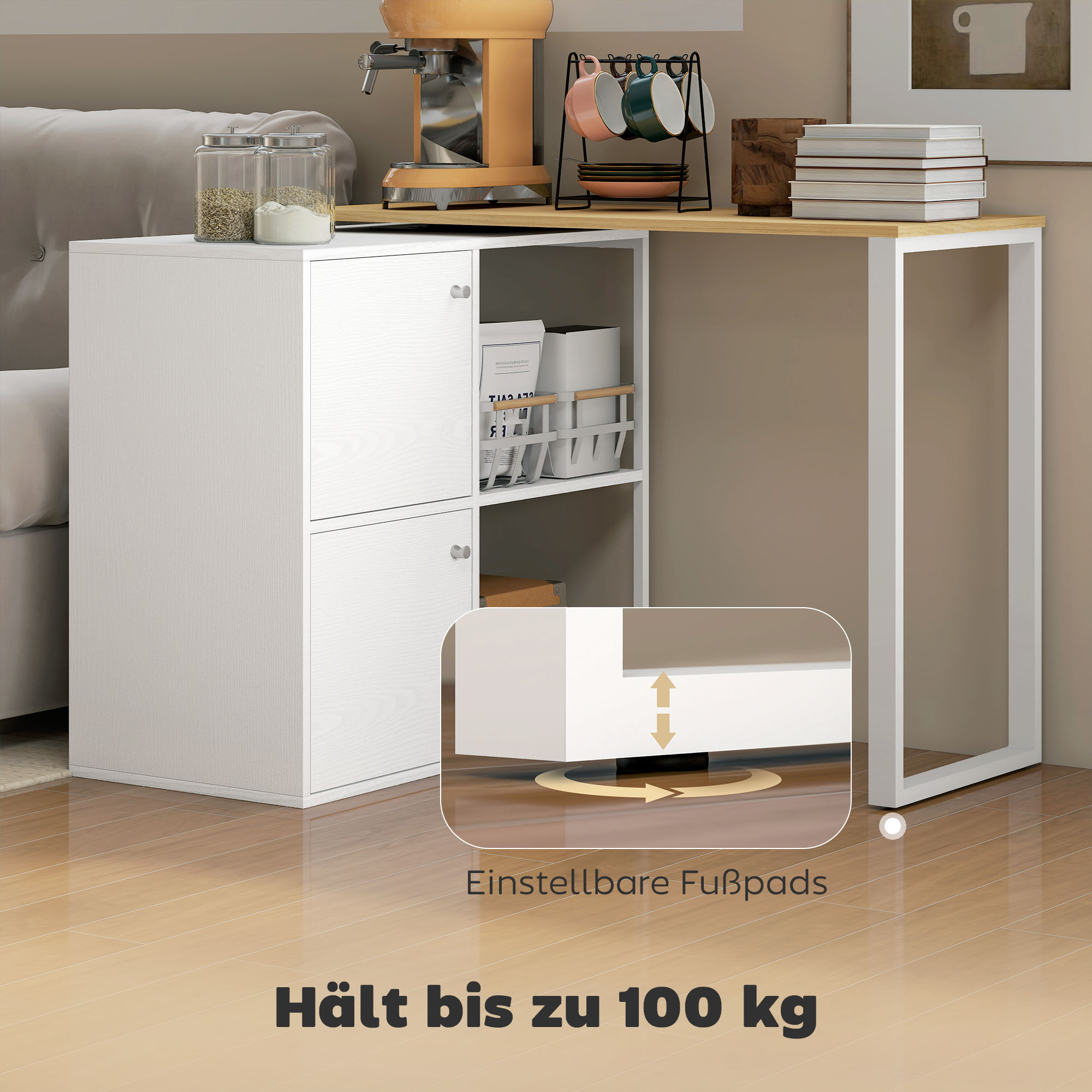 HOMCOM Schreibtisch L-förmig, 360° Drehbarer Ecks Produktbild-Vorschau 10