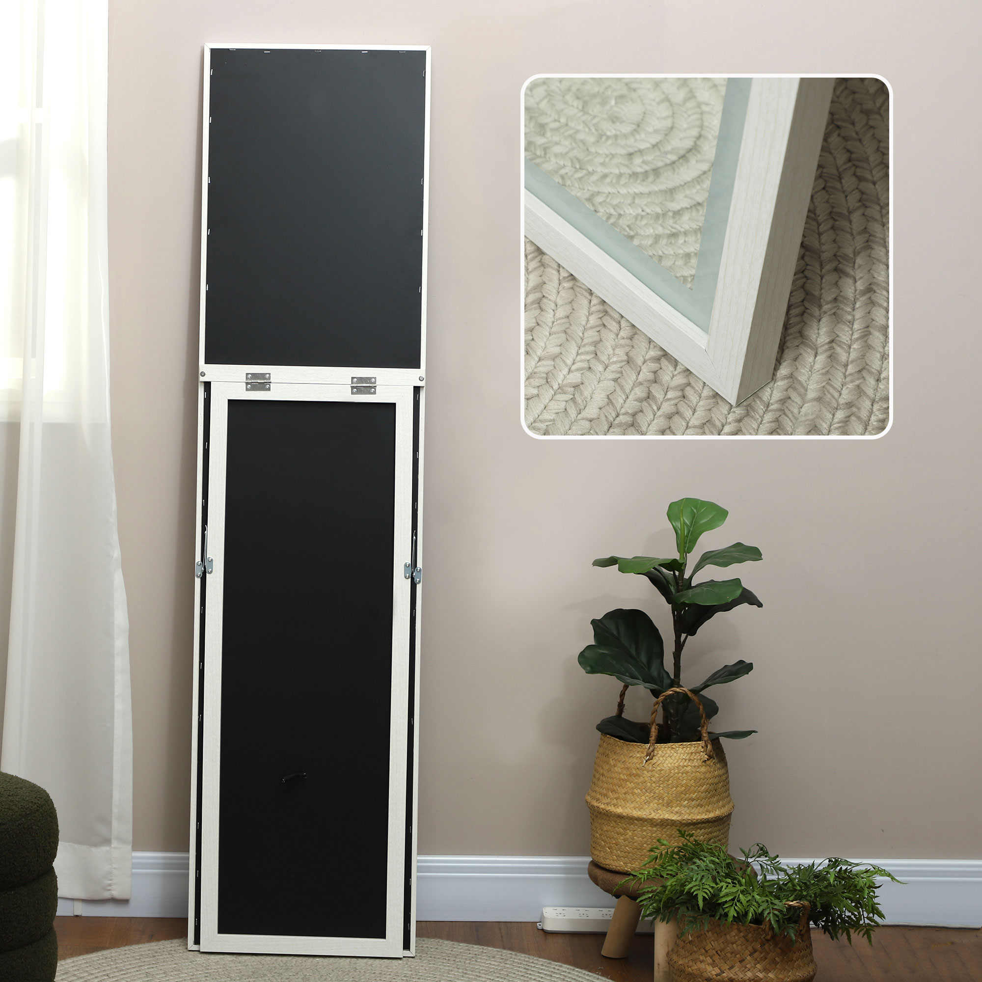 Miroir Pleine Longueur HOMCOM 160 X 50 Cm - Miroir Sur Pied, Mural Ou Inclinable, Cadre Noir Métal - Pour Chambre, Dressing