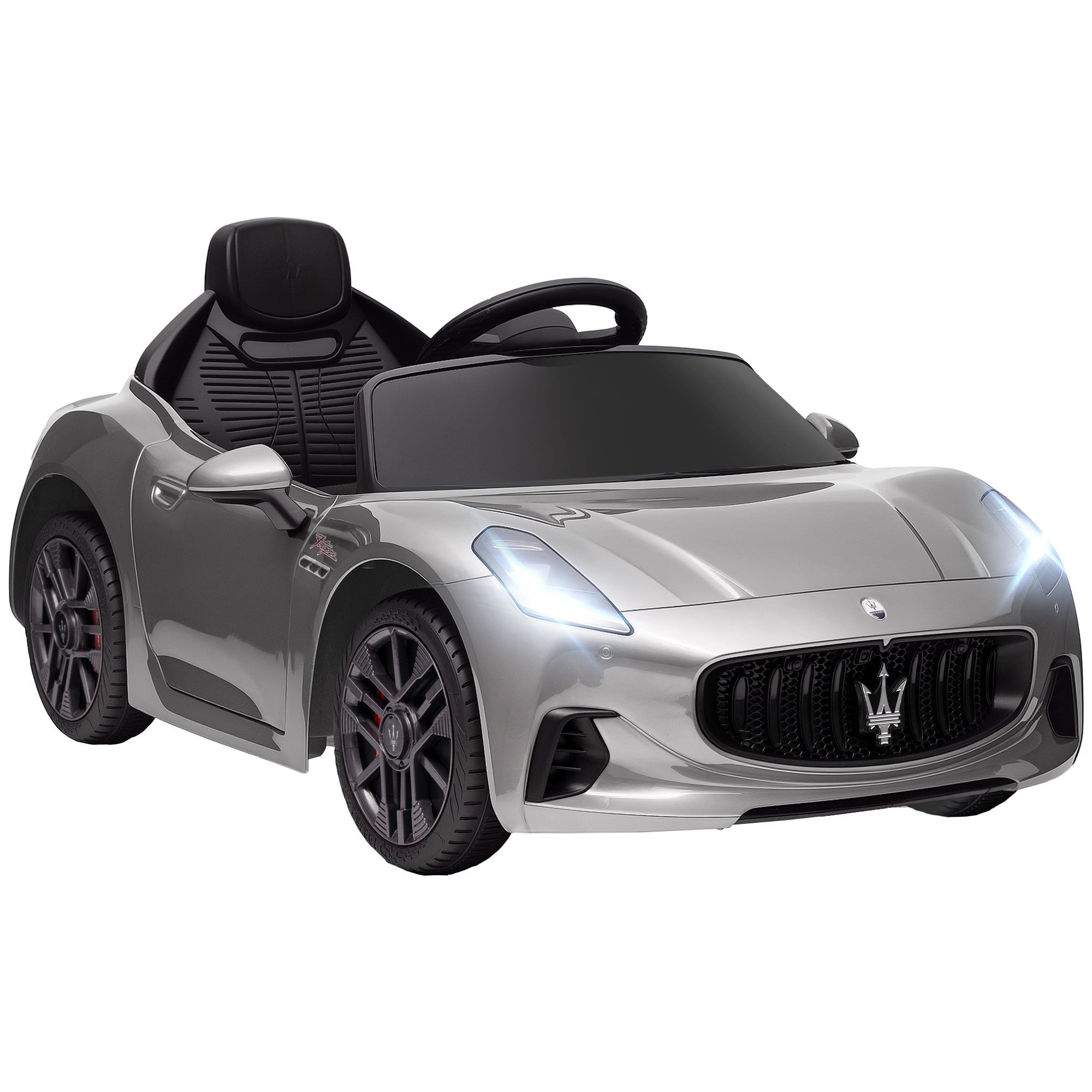 AIYAPLAY Maserati Gran Turismo Folgore – Voiture Électrique Enfant 12V – 2 Moteurs – Télécommande 2,4G – 3-5 Ans – Phares LED/Musique/MP3 – Gris