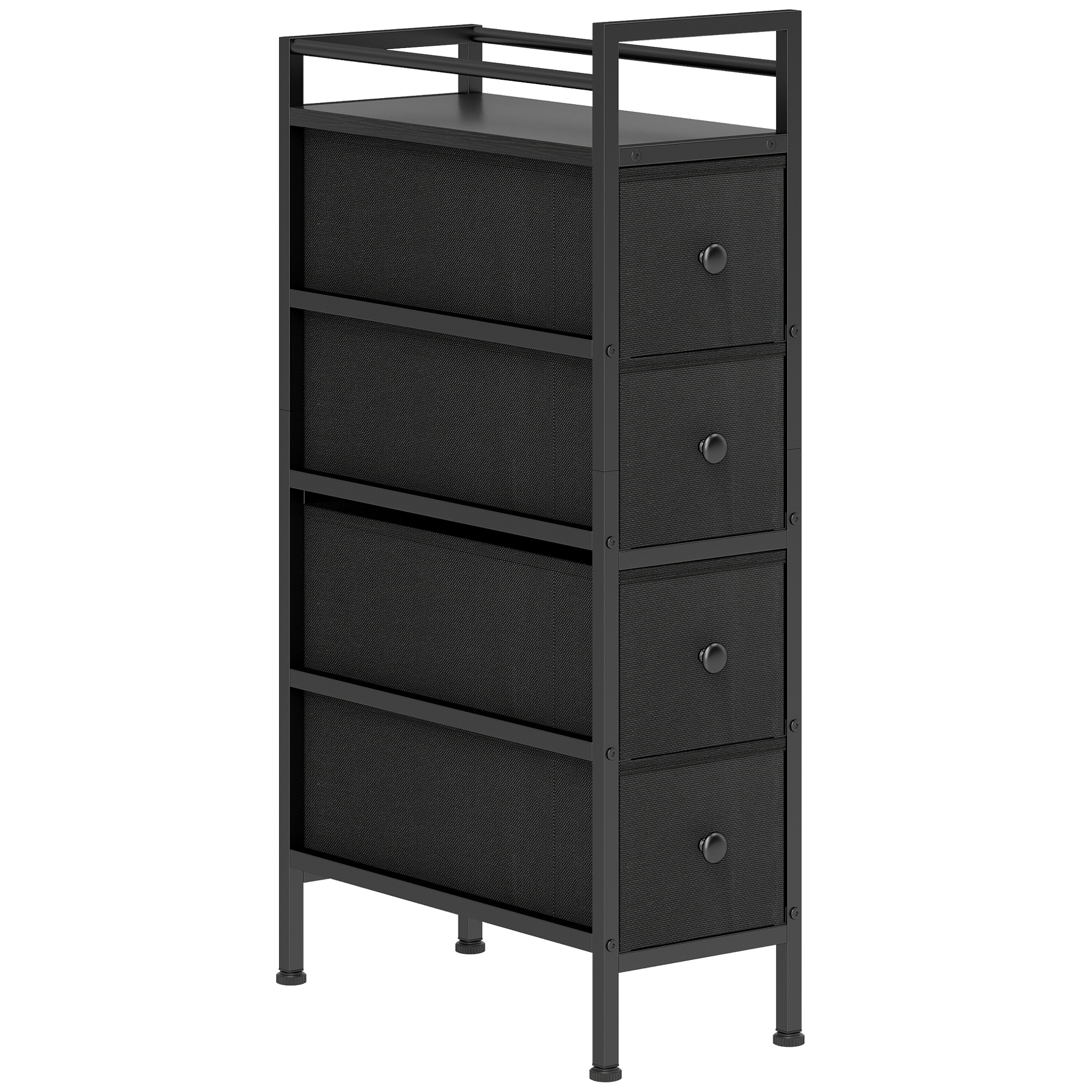 HOMCOM Cómoda armario con 4 cajones de tela no tejida, mueble de almacenamiento con marco de acero, 20cm x 43cm x 81,5cm, Negro