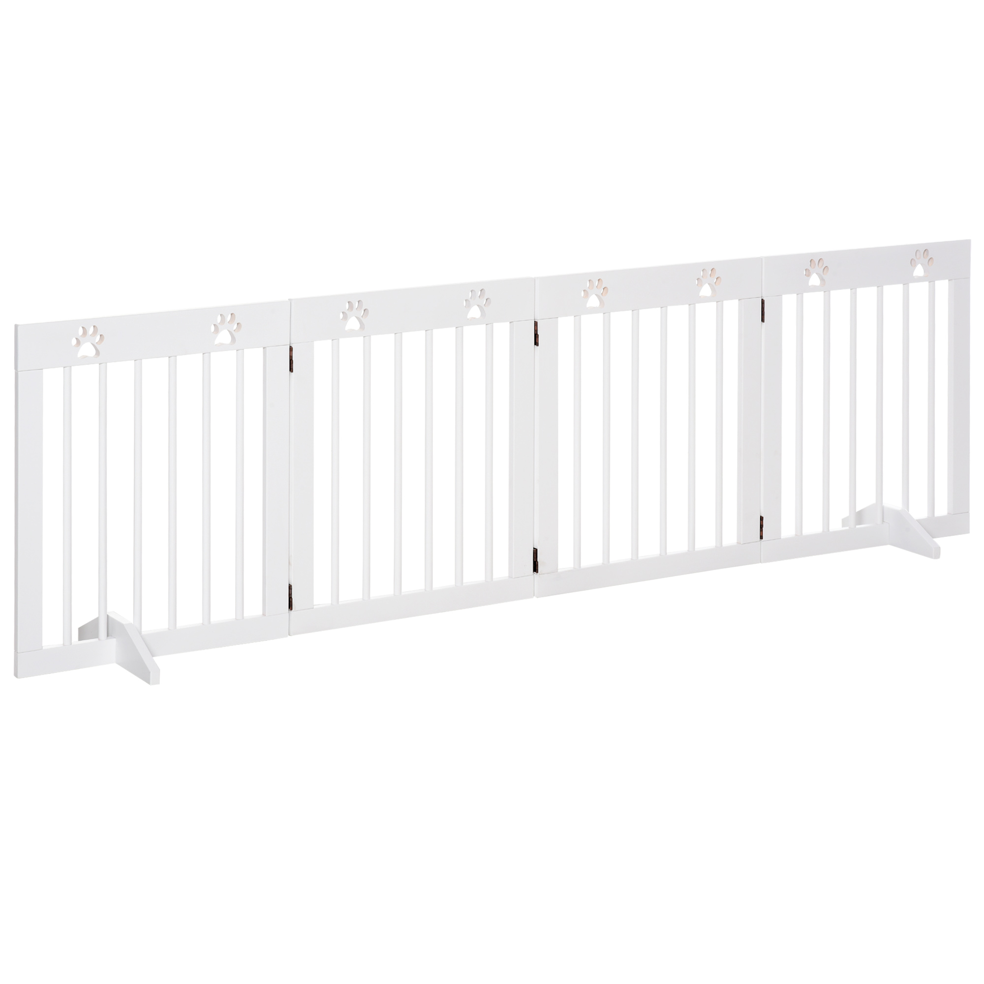 PawHut Cancelletto di Sicurezza Pieghevole per Cani 4 Sezioni in Legno di Pino Resistente e Facile da Montare 204x30x61cm Bianco Aosom