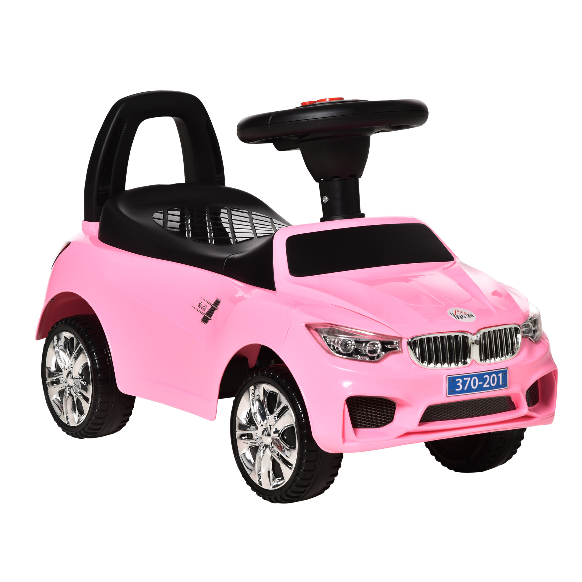 HOMCOM Coche Correpasillos para Niños de 18-36 Meses con Faros Música Bocina Volante Espacio de Almacenaje y Asa 63,5x28x36 cm Rosa   Aosom España