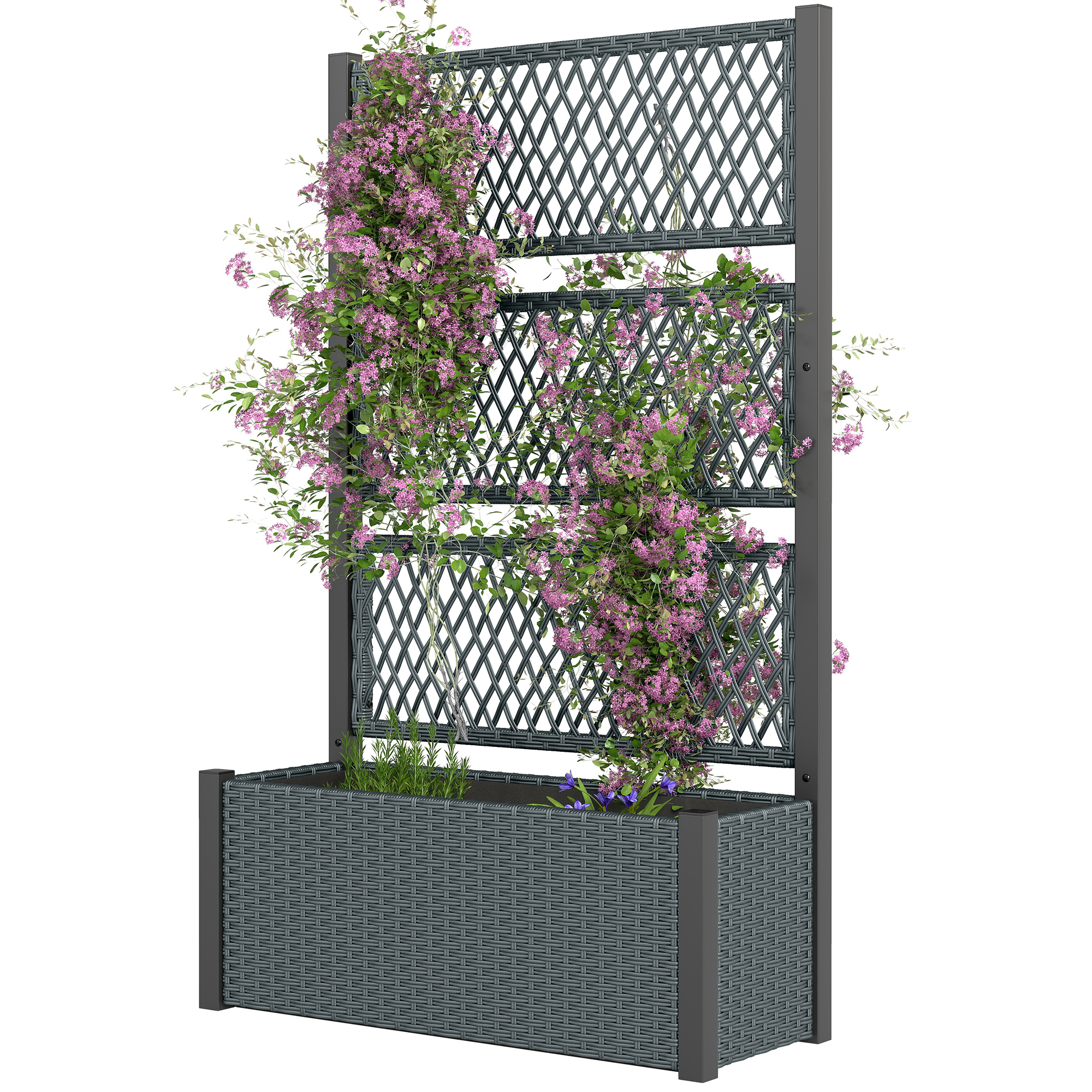 Outsunny Jardinière avec treillage en rotin Jardinière extérieure grande pour plantes grimpantes Pot avec housse Gris foncé