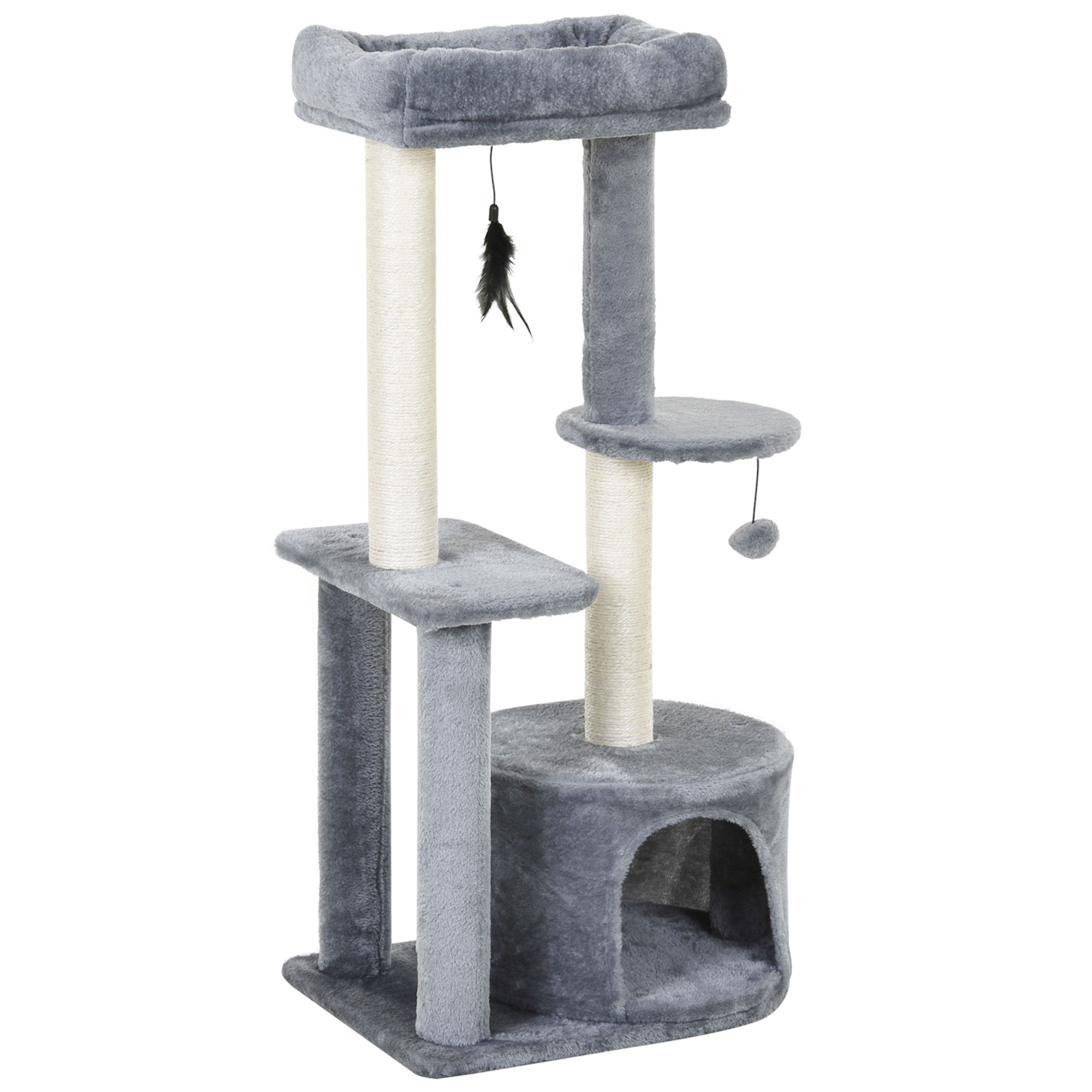 PawHut Árbol para Gatos Multi-niveles, Torre de Gato con 1 Habitación, 2 Plataformas, Poste Rascador Sisal Tejido 48x35x100 cm Gris | Aosom España