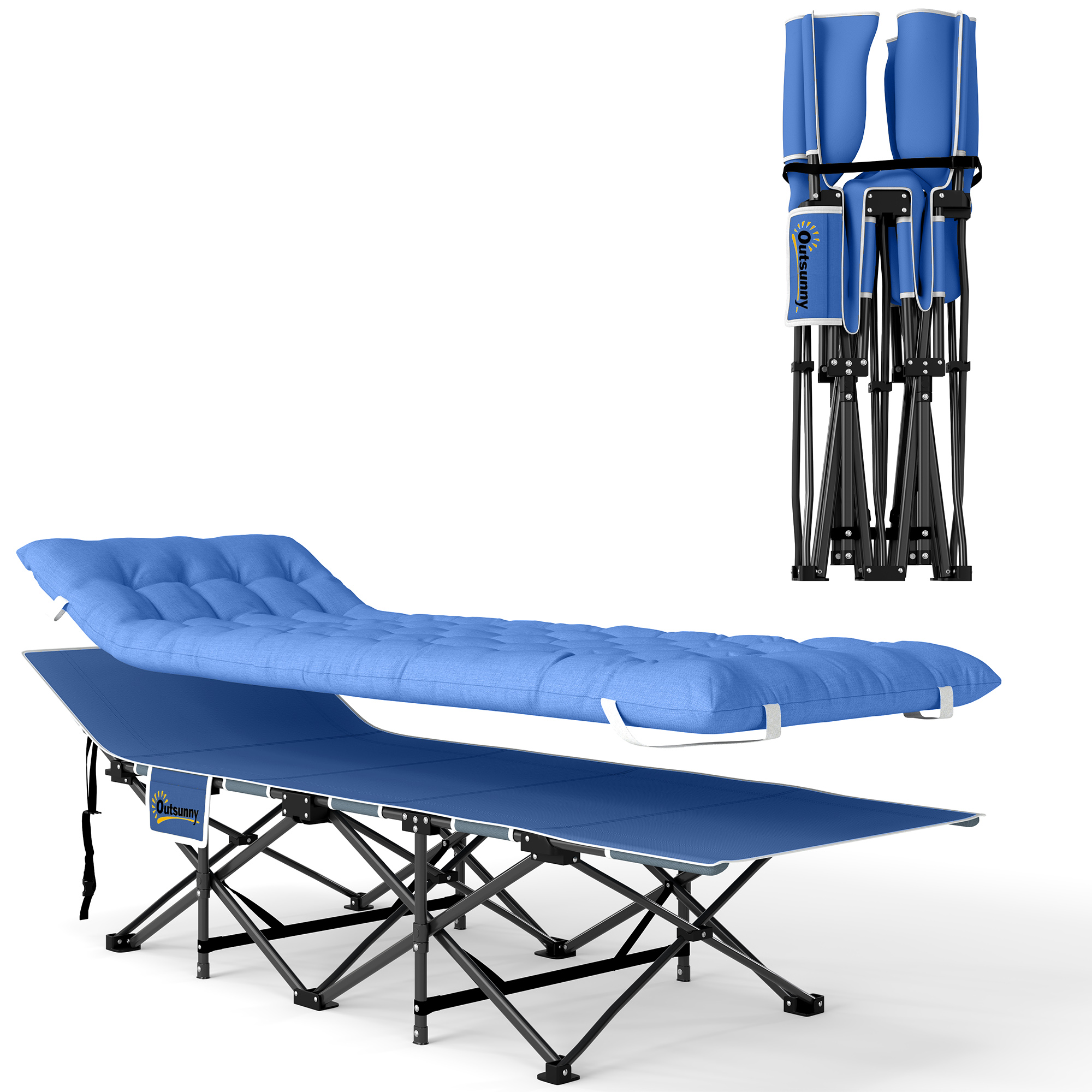 Outsunny Feldbett faltbar Campingbett mit Matratze Kopfkissen Seitentasche 190 x 65 x 37 cm Campingliege für Erwachsene Gästebett bis 150 kg Klappbett für Outdoor, Garten Camping Reisen Dunkelblau   Aosom – Outsunny