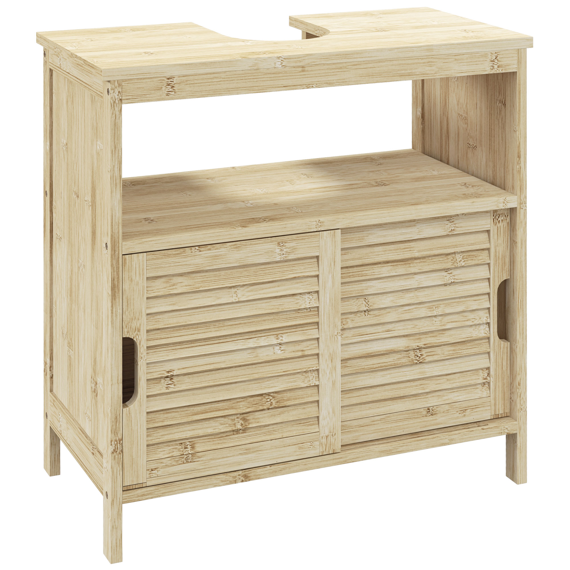HOMCOM Armario Debajo de Lavabo con Puertas Correderas de Lamas Compartimento Abierto Estilo Moderno 60x30x60 cm Natural