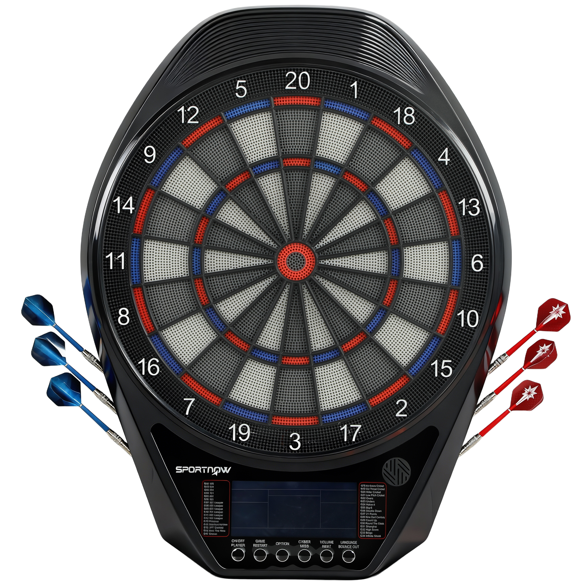 SPORTNOW Elektronische Dartscheibe, beleuchtete elektronische Dartscheibe mit übergroßem wiederaufladbarem LED-Display, 6 Pfeile, 24 Spitzen, 34 Spiele, 2235 Varianten, für 8 Spieler Aosom