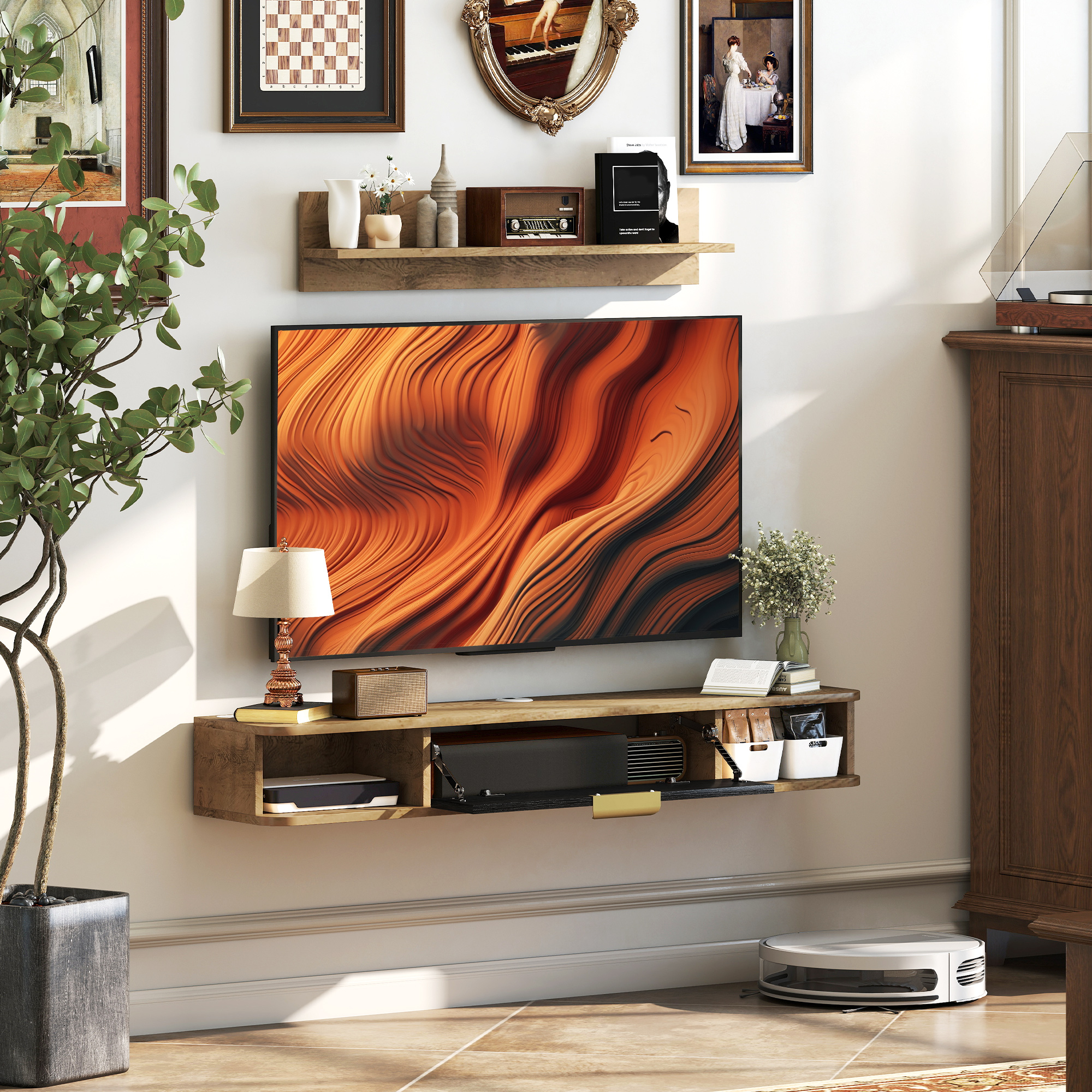 HOMCOM Wohnzimmermöbel-Set, TV-Möbel mit Wandregal, Tür, offene Fächer, Kab günstig online kaufen