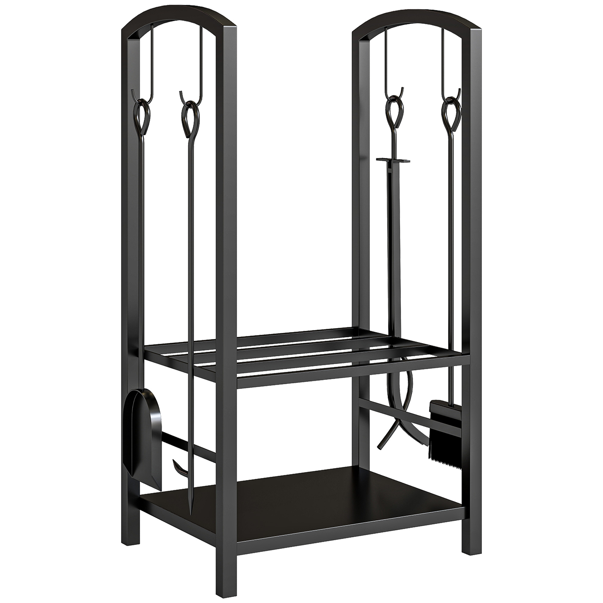 Outsunny Kaminholzständer Brennholzregal Feuerholzablage 2 Schichte Kaminwerkzeug Schwarz 40x30x74,5cm   Aosom – HOMCOM