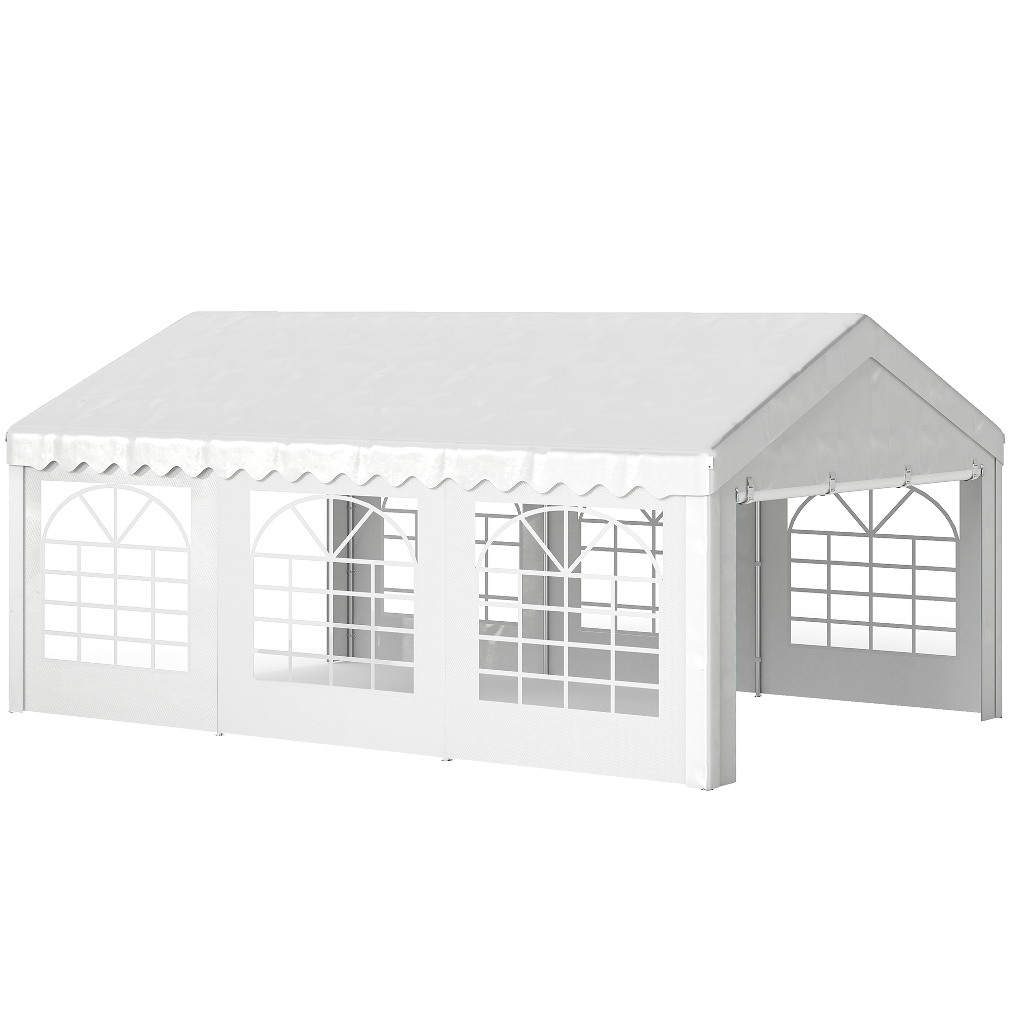 Outsunny Carpa de Jardín 6x4m Pergola Cenador Pabellón 4 Paneles Laterales 6 Ventanas para Fiesta Eventos Bodas Acero PE Blanco | Aosom España