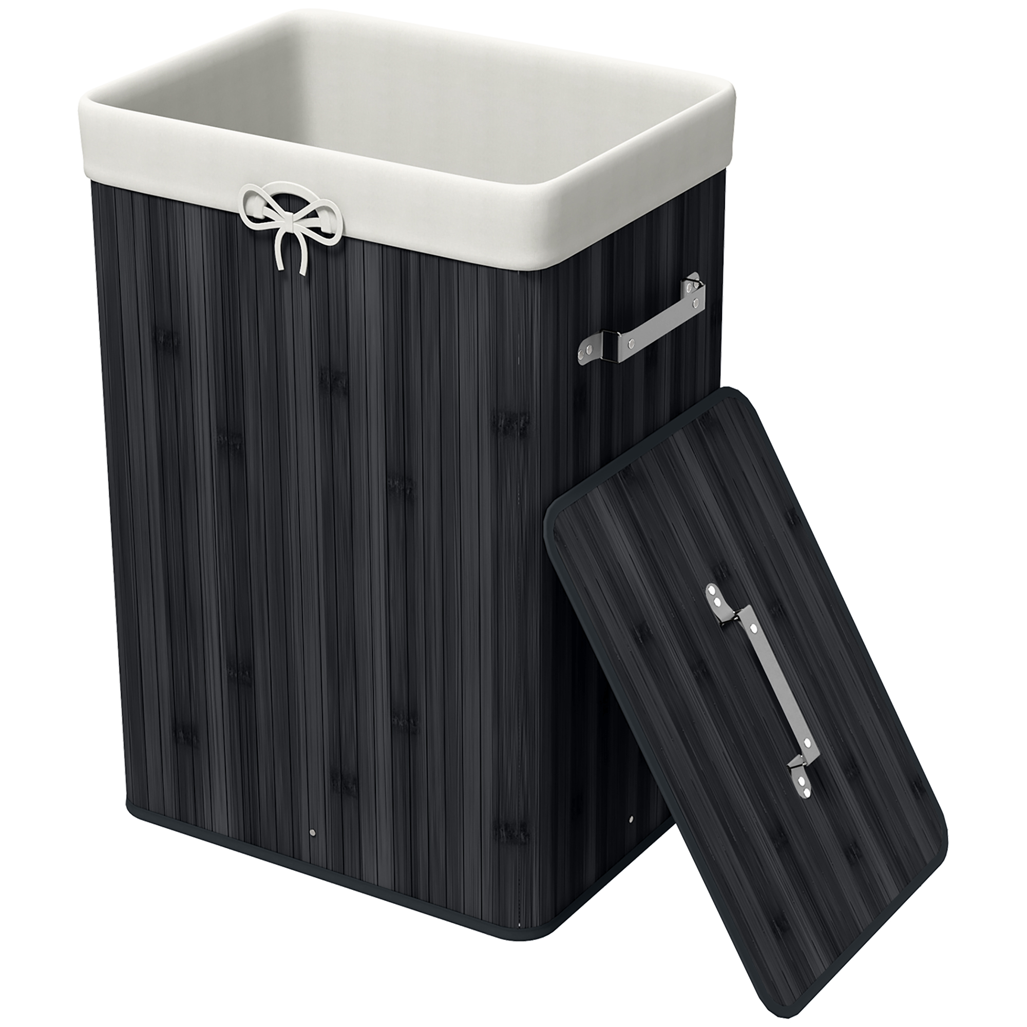 HOMCOM Panier à linge, boîte à linge, collecteur de linge avec couvercle, sac en toile, bambou, pliable, 72 L, Noir 40 x 30 x 60 cm