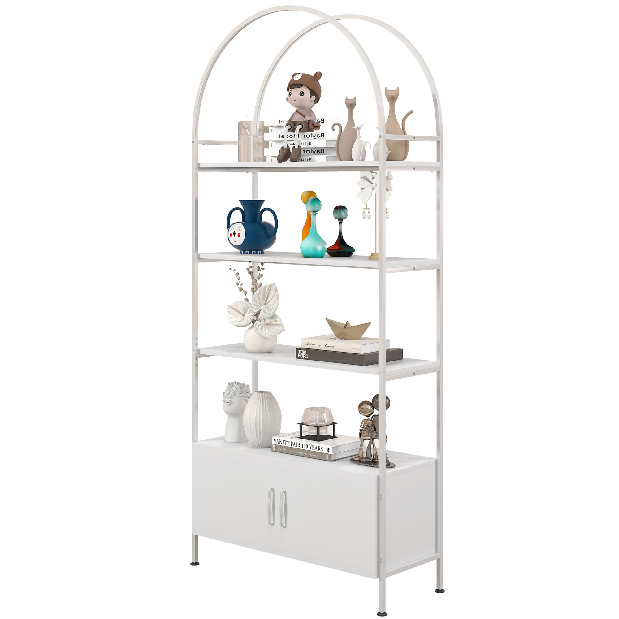 DlandHome Mobiletto in Bambù con Anta Singola e Ripiani Aperti a 3 Livelli, Credenza, Mobile