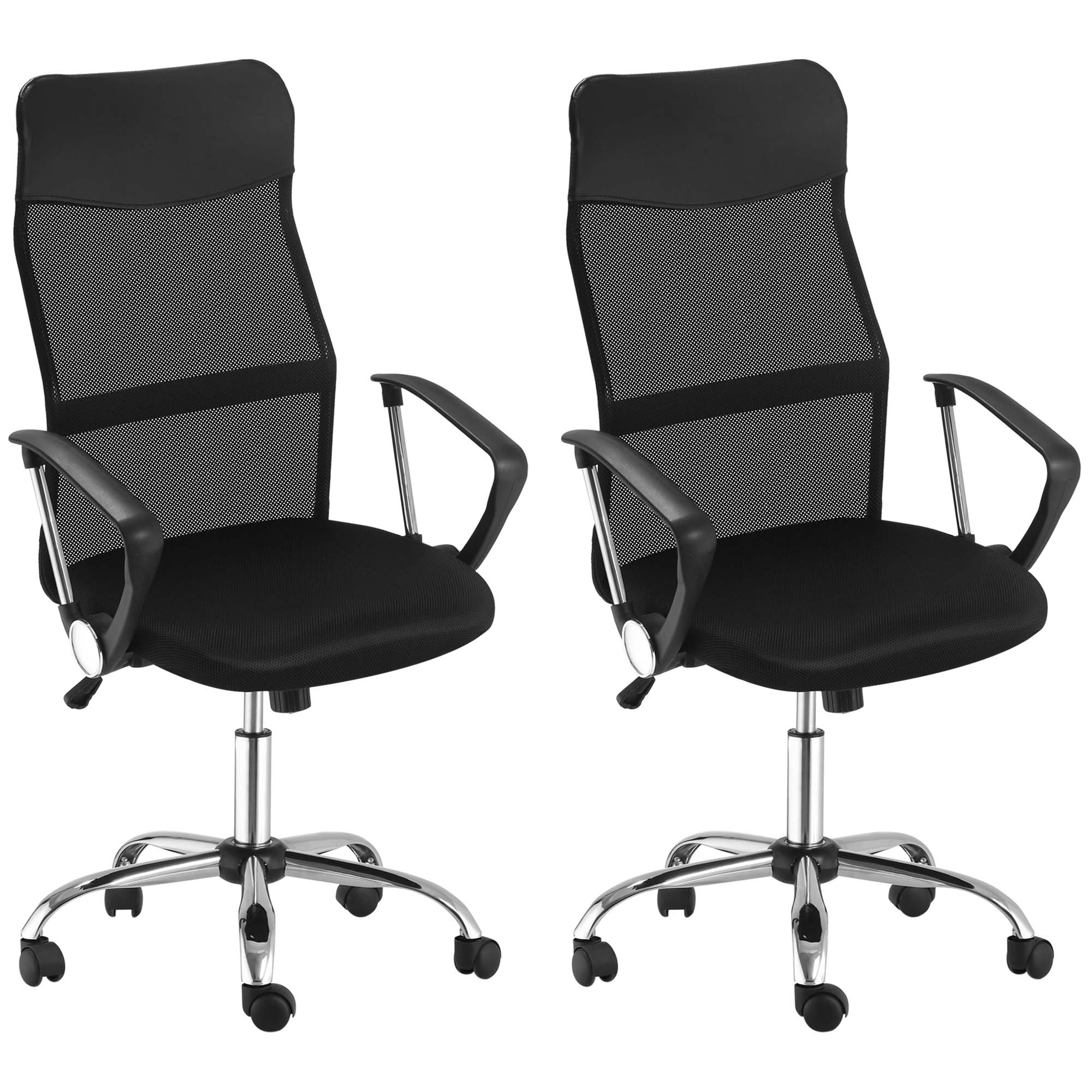 HOMCOM Lot de 2 fauteuils de bureau manager dossier ergonomique hauteur assise réglable pivotant tissu maille noir HOMCOM Lot de 2 fauteuils de bureau manager dossier ergonomique hauteur assise réglable pivotant tissu maille noir