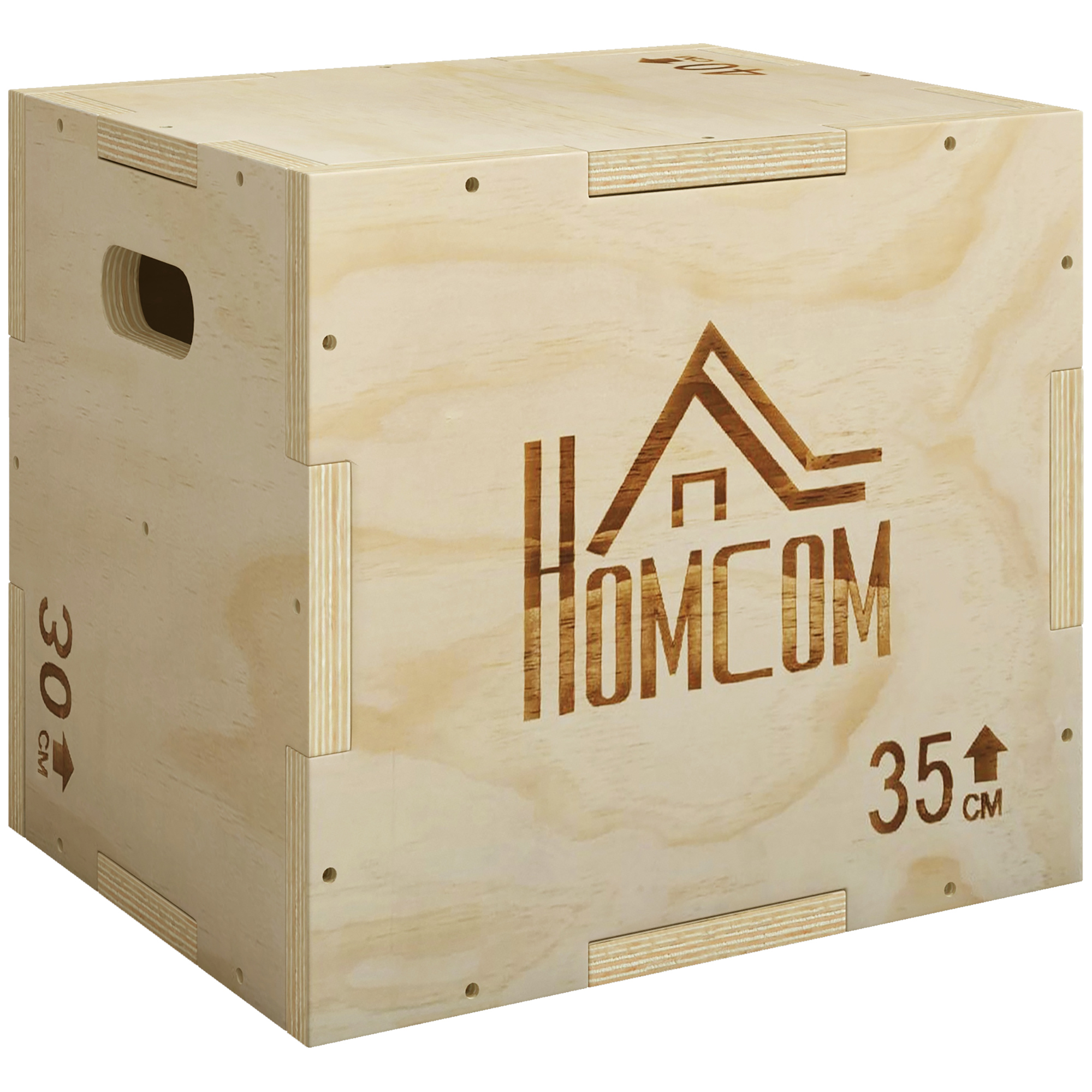 HOMCOM 3-in-1 Plyo Box Holz Plyometrische Sprungbox mit 3 Sprunghöhen Griffen Step-Up Jumping Box 40,5 x 35,5 x 30,5cm Plyometric Platform Fitnessgerät für Plyometrisches Training Workout   Aosom – HOMCOM