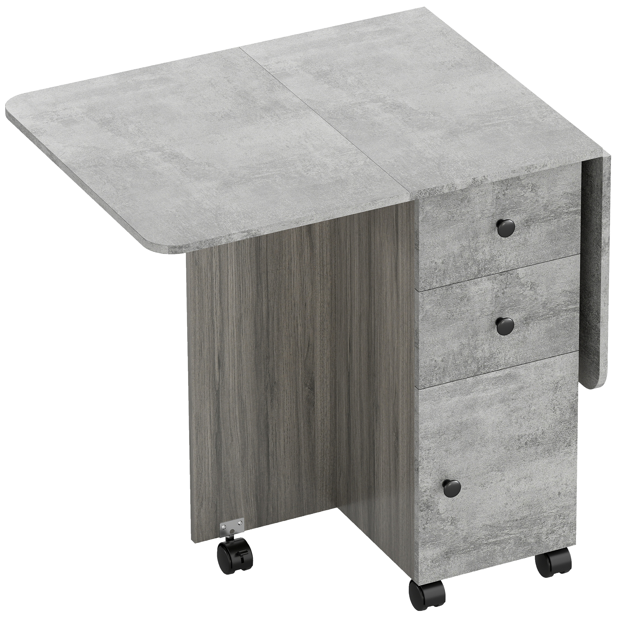 HOMCOM Mesa Plegable de Comedor con Ruedas Alas Abatibles 2 Cajones y Armario Hasta 6 Personas 120x60x76,5 cm Gris