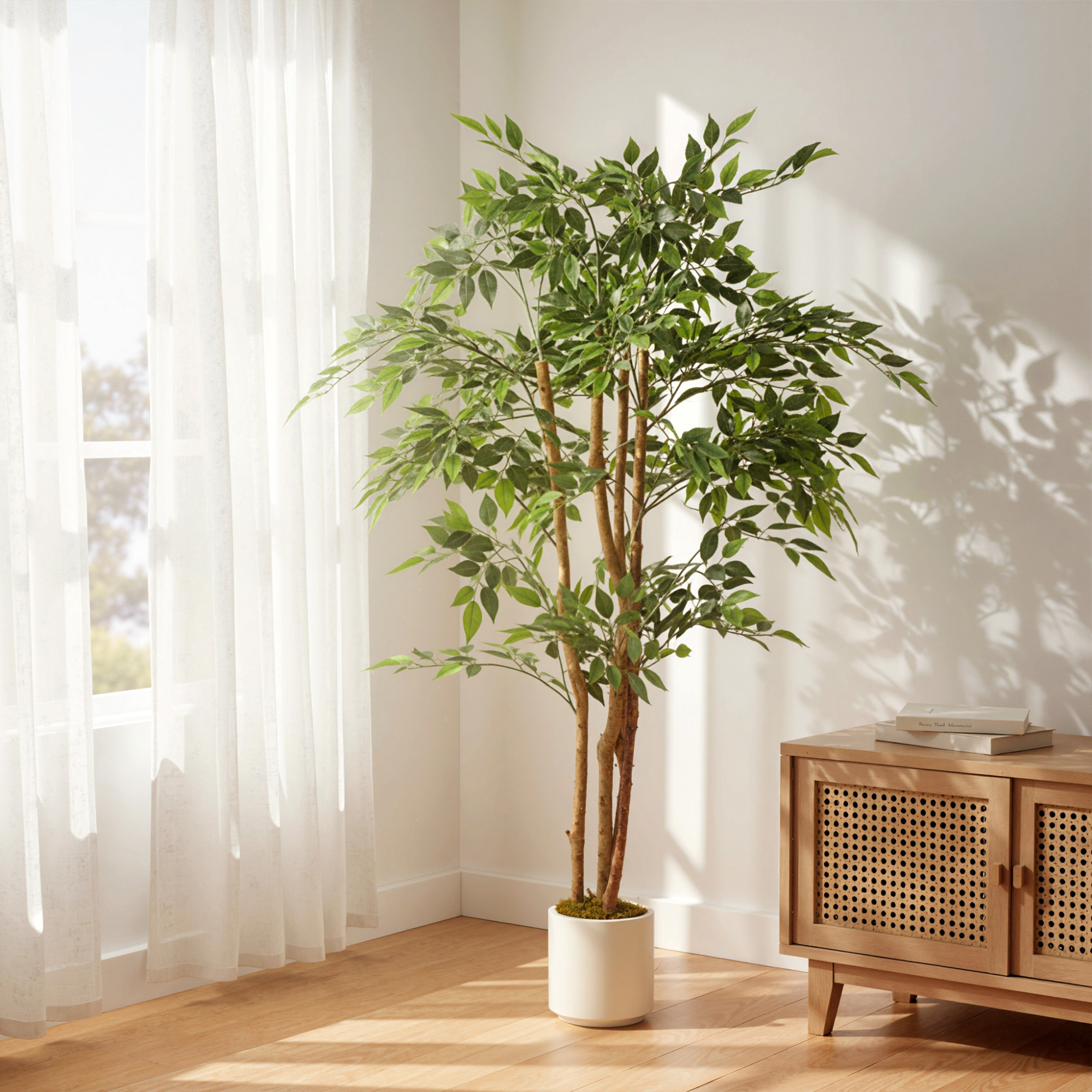 HOMCOM Künstlicher Ficus 150 cm mit natürlichem Stamm, realistische Zimmerp günstig online kaufen