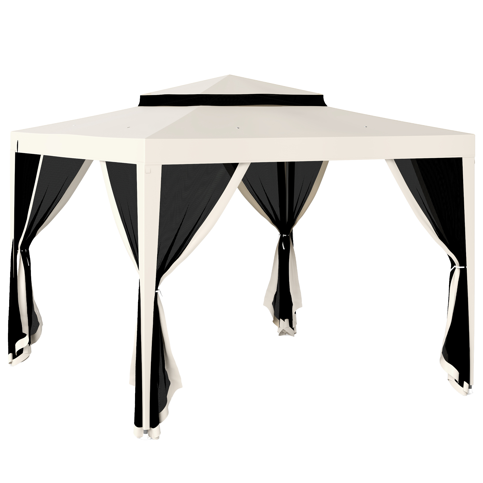 Outsunny Carpa de Jardín 3x3 m Cenador Gazebo con Mosquiteras Laterales Techo Doble 8 Orificios de Drenaje Metal Crema   Aosom España