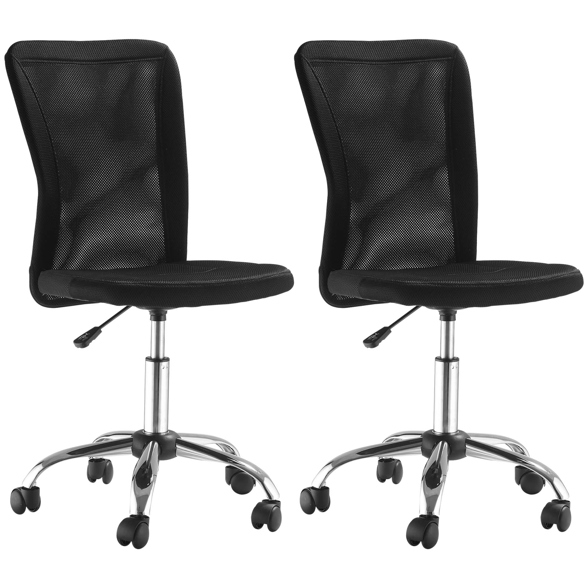 Lot 2 de chaises de bureau fauteuil bureau ergonomique hauteur réglable piètement chromé pivotant 360° revêtement maille noir