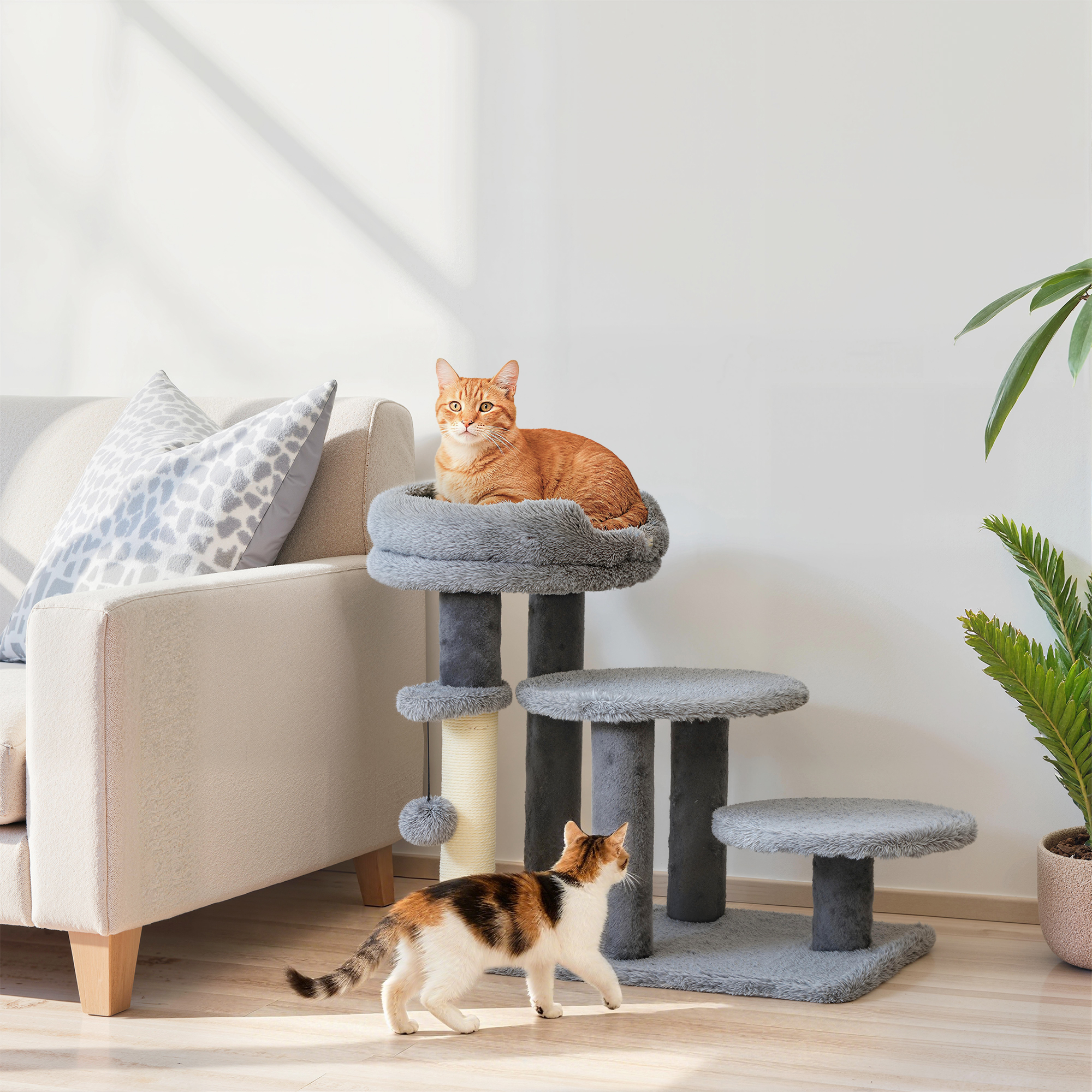 PawHut Katzentreppe 3-stufige Haustiertreppe mit Bett Ball Hundetreppe Tier günstig online kaufen