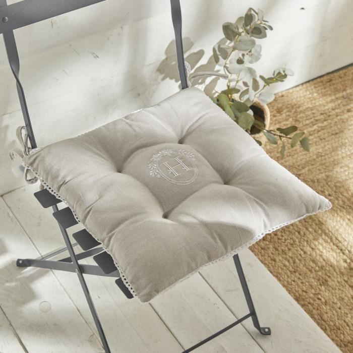 Assise matelassée - TODAY - CHARME - Chambray x Petite Broderie Berenice - 40 x 40 cm