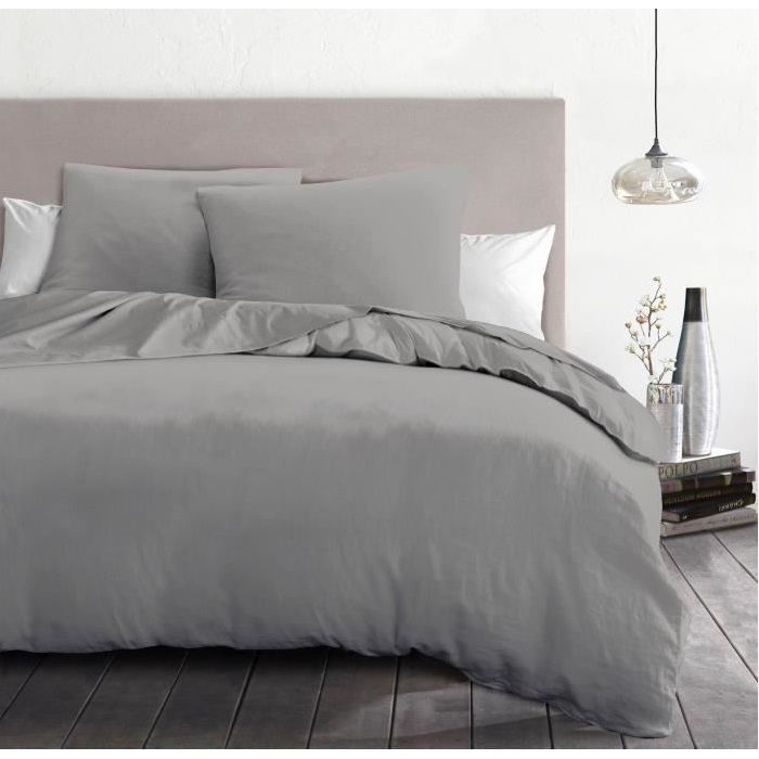 Parure de couette 3 pieces - HOME LINGE PASSION - HP72078 - Microfibre 82 g - 240 x 260 cm - Gris clair