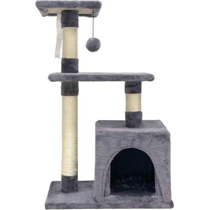 POPPY Arbre a chat gris 50 x 30 x 80 cm - 2 plateformes, 1 niche, poteaux a griffer