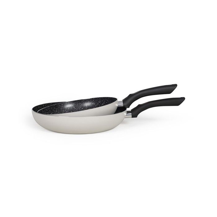 Set de 2 poeles aspect pierre - LIVOO - MEN124GR - Revetement antiadhésif - Ø 24 et 28 cm - Manche silicone - Tous feux