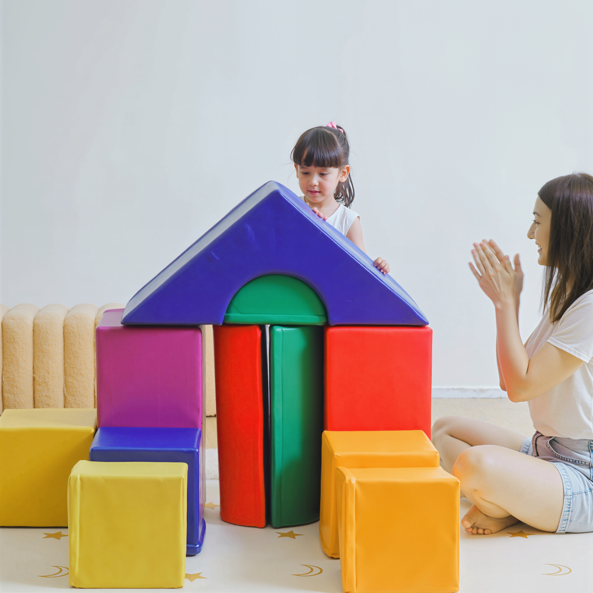 HOMCOM 2-delige schuimblokken voor kinderen Zachte bouwstenen Grote zachte bouwstenen Schuimblokken voor kinderen van 1-3 jaar oud Speelbouwstenen Grijs