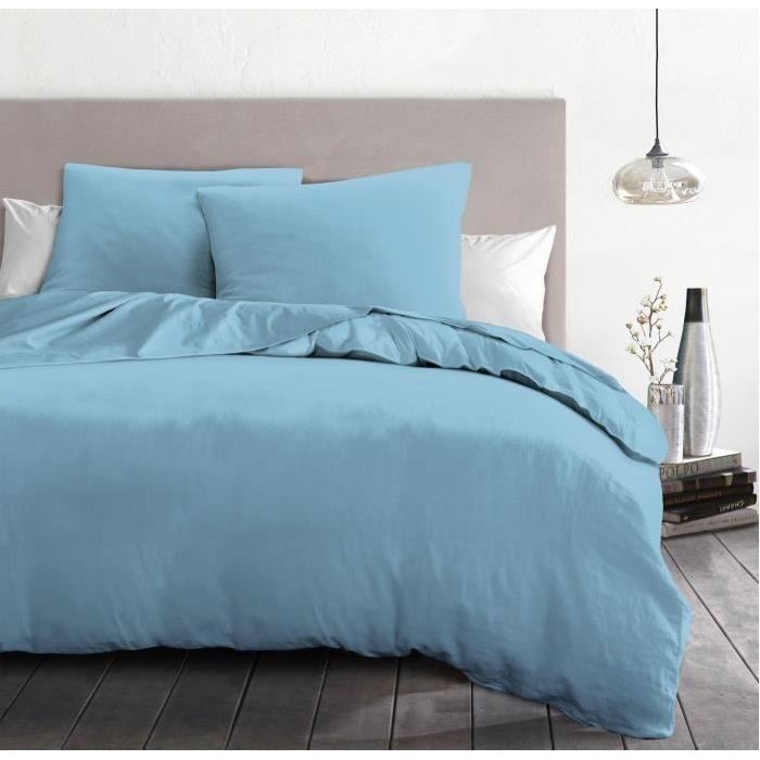 Parure de couette 3 pieces - HOME LINGE PASSION - HP72067 - Microfibre 82 g - 220 x 240 cm - Bleu ciel