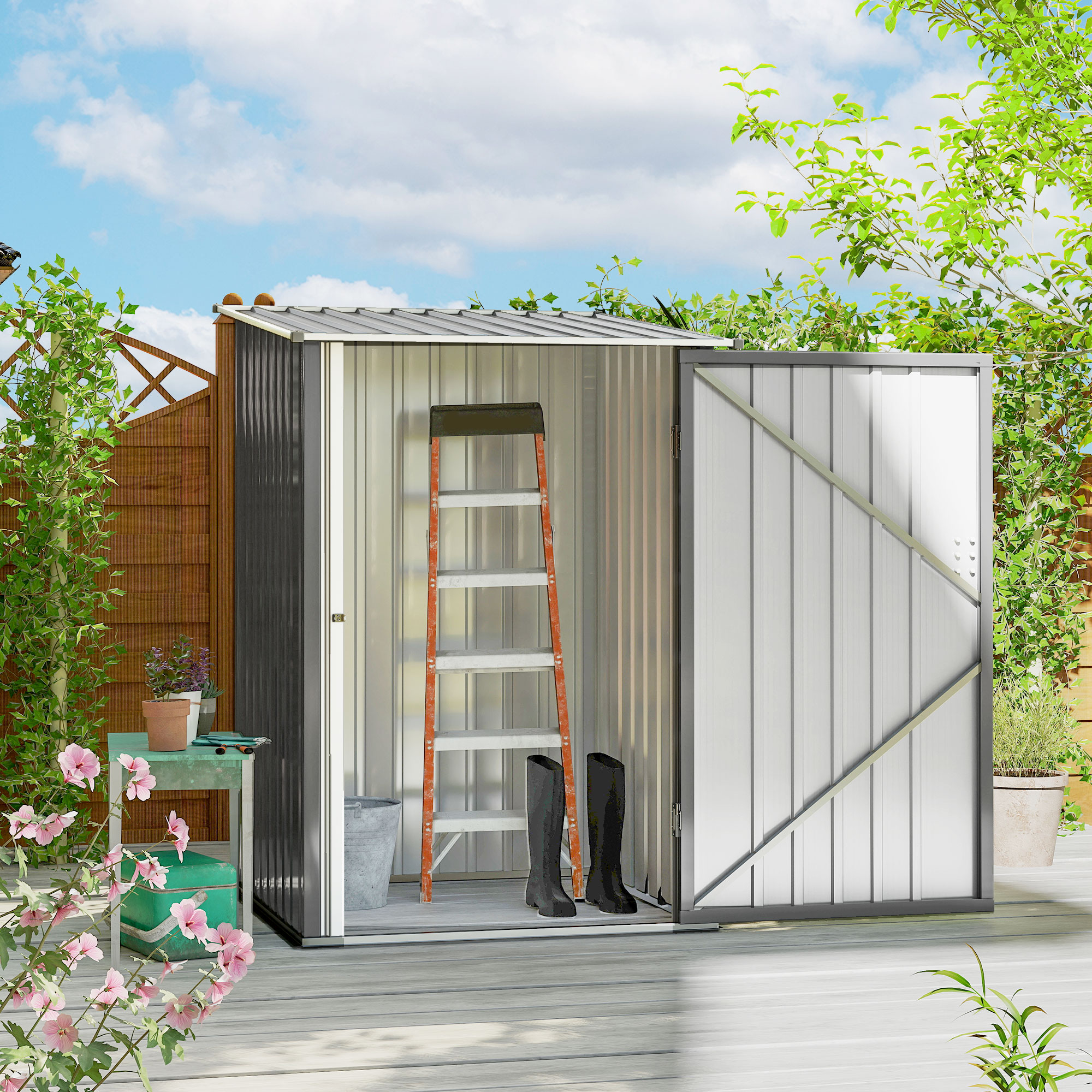 Outsunny Stahl Gerätehaus 0,92 m²  Abschließbarer Gartenschrank mit Pultdac günstig online kaufen